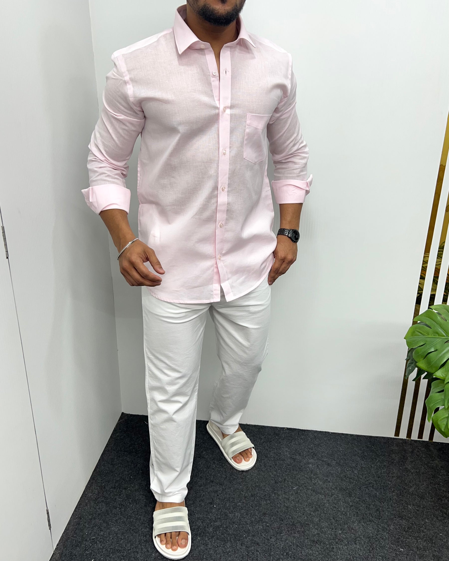 Baby Pink Cotton Linen Premium Full Sleeve Shirt