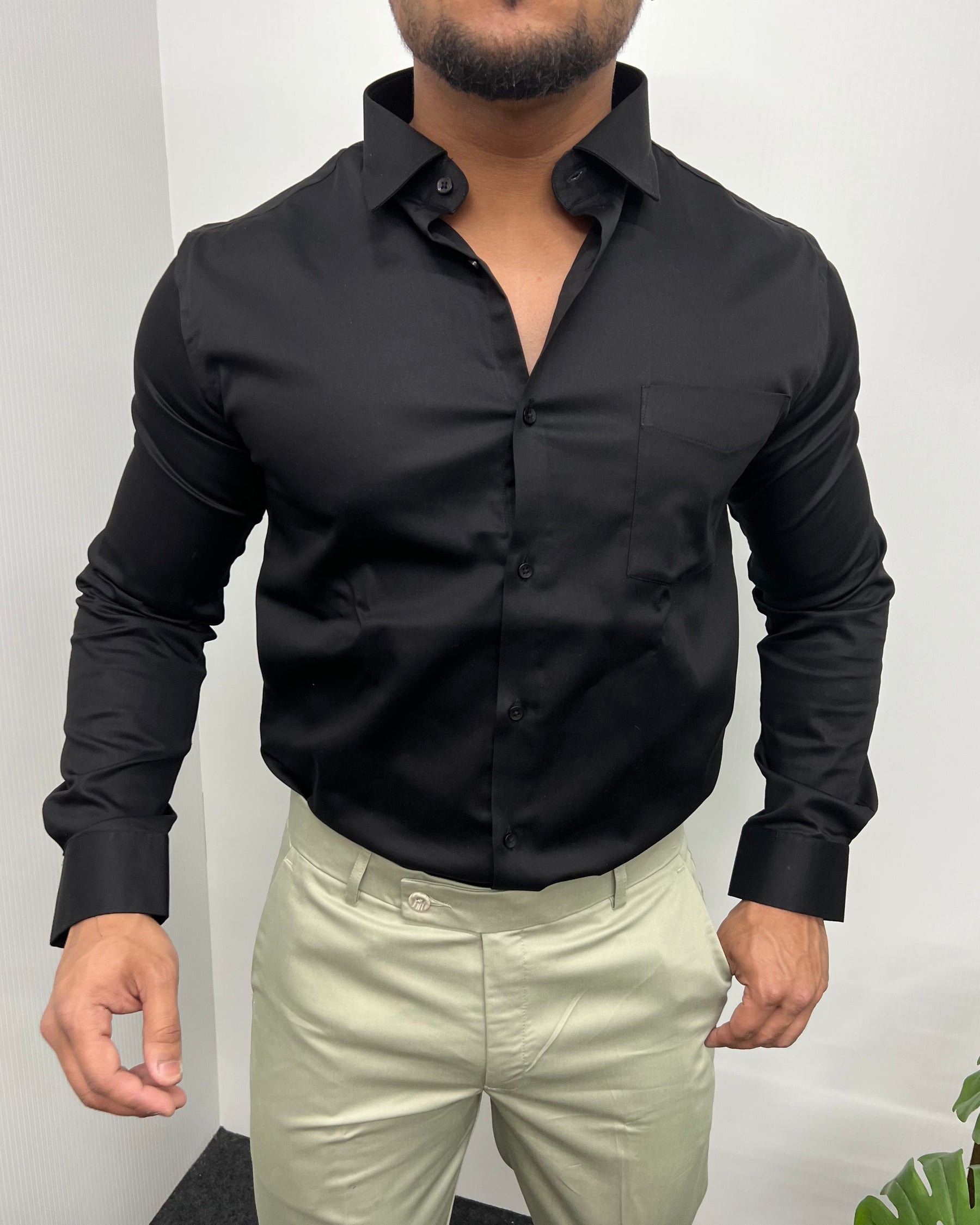 Black Cotton Satin Shirt