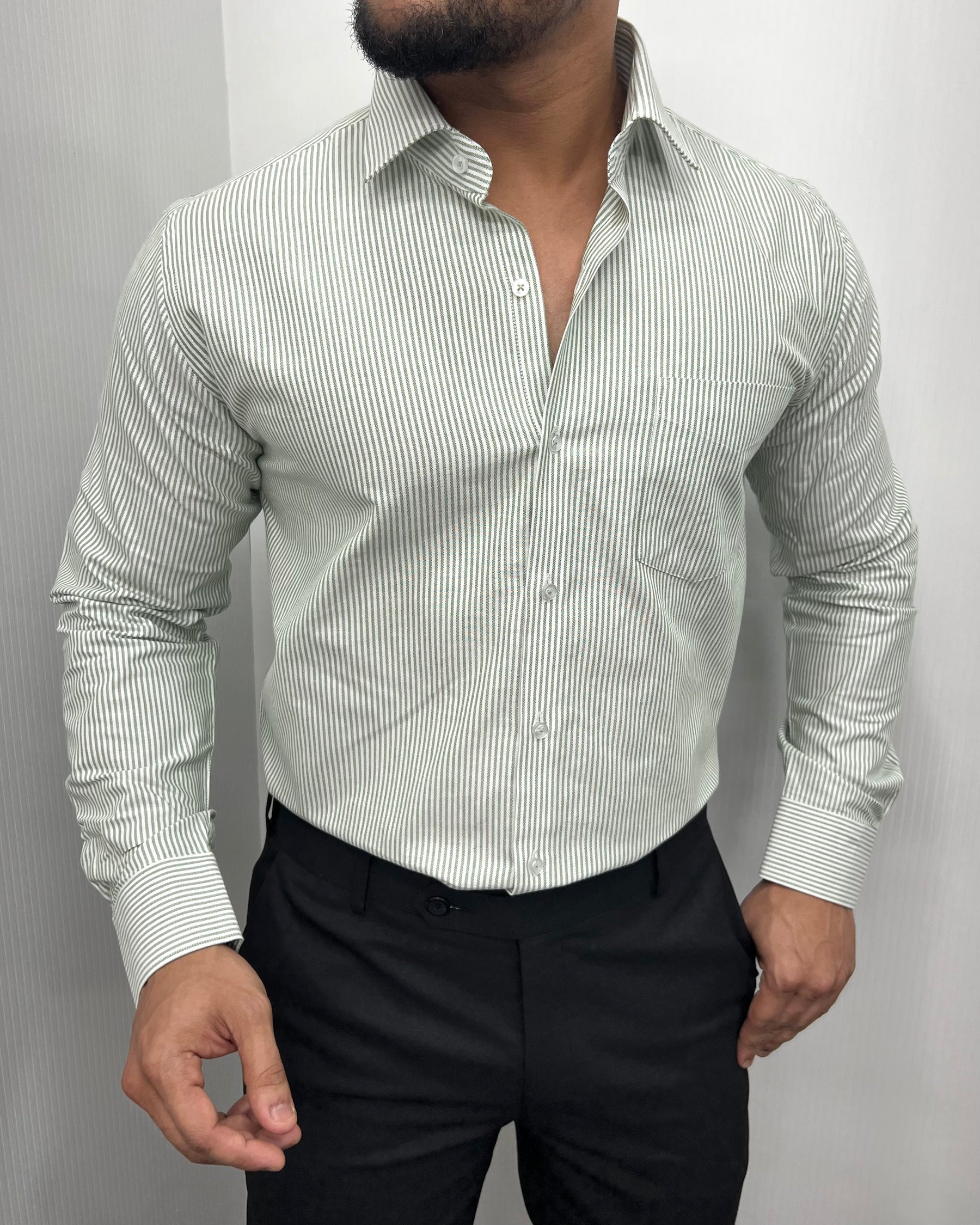 Pista Oxford Very Premium Fine Cotton Fabric Vertical Striped Shirt