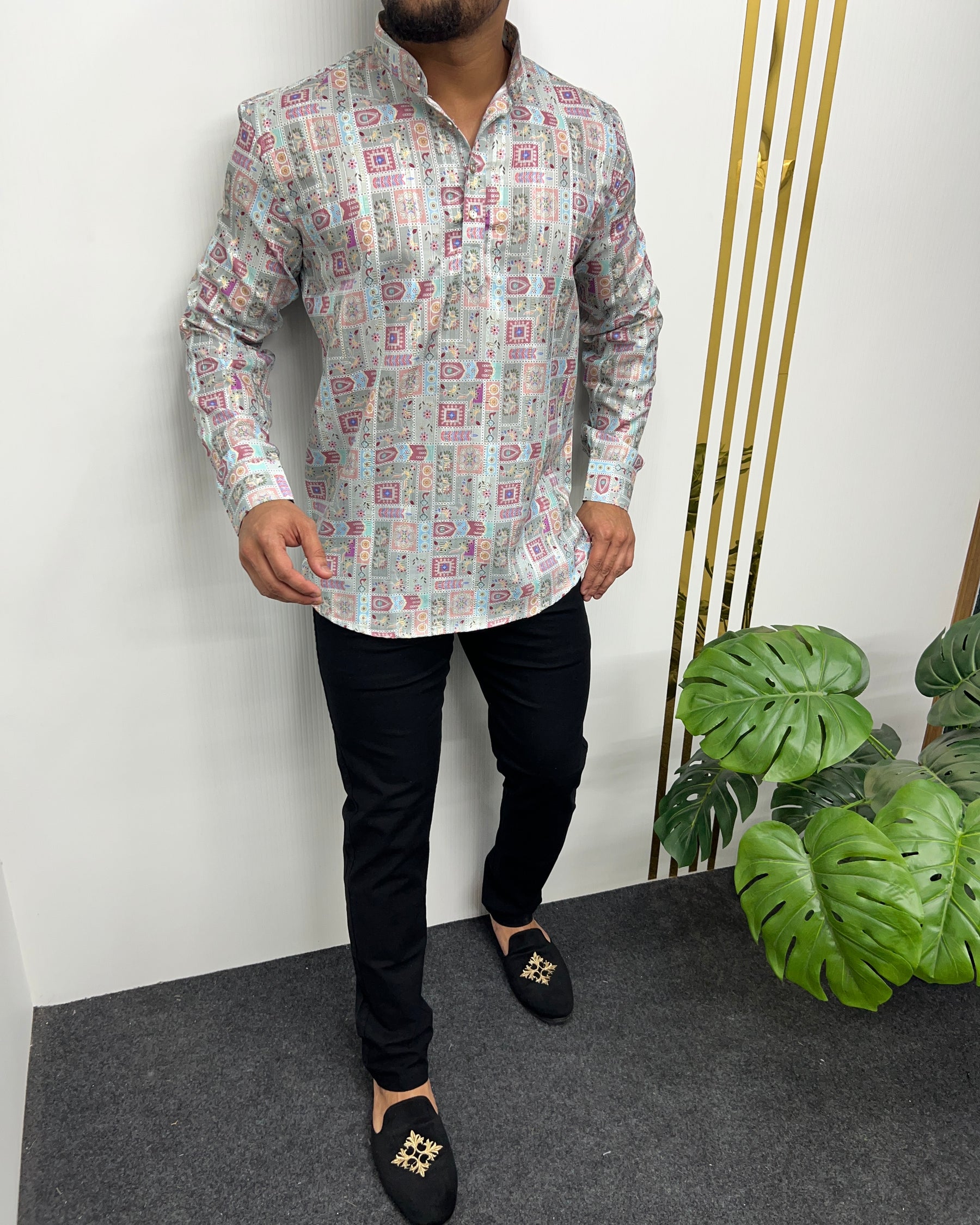 Jari Fabric Printed Premium Short Kurta