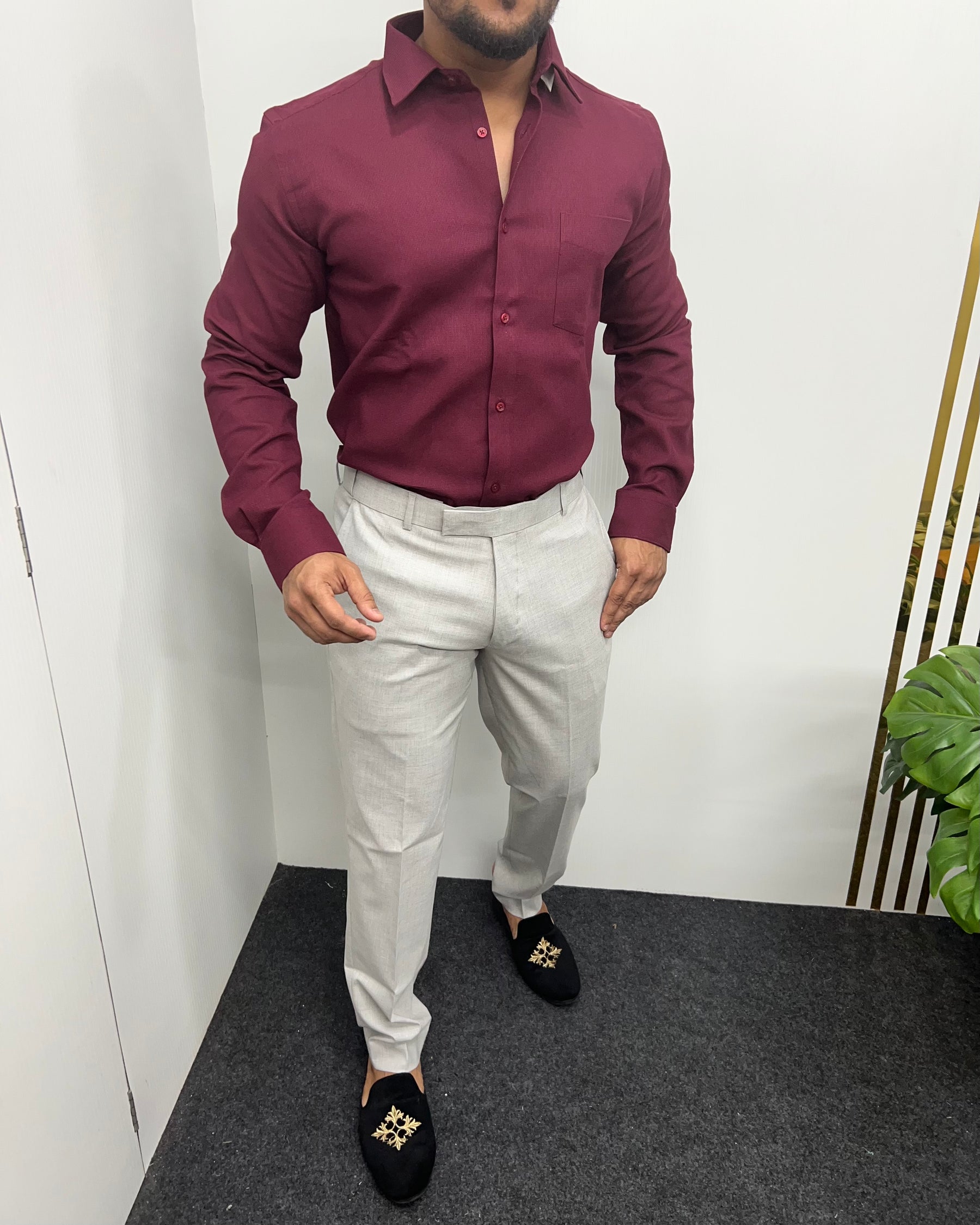Maroon Premium Cotton Polyblend Waffle Shirt