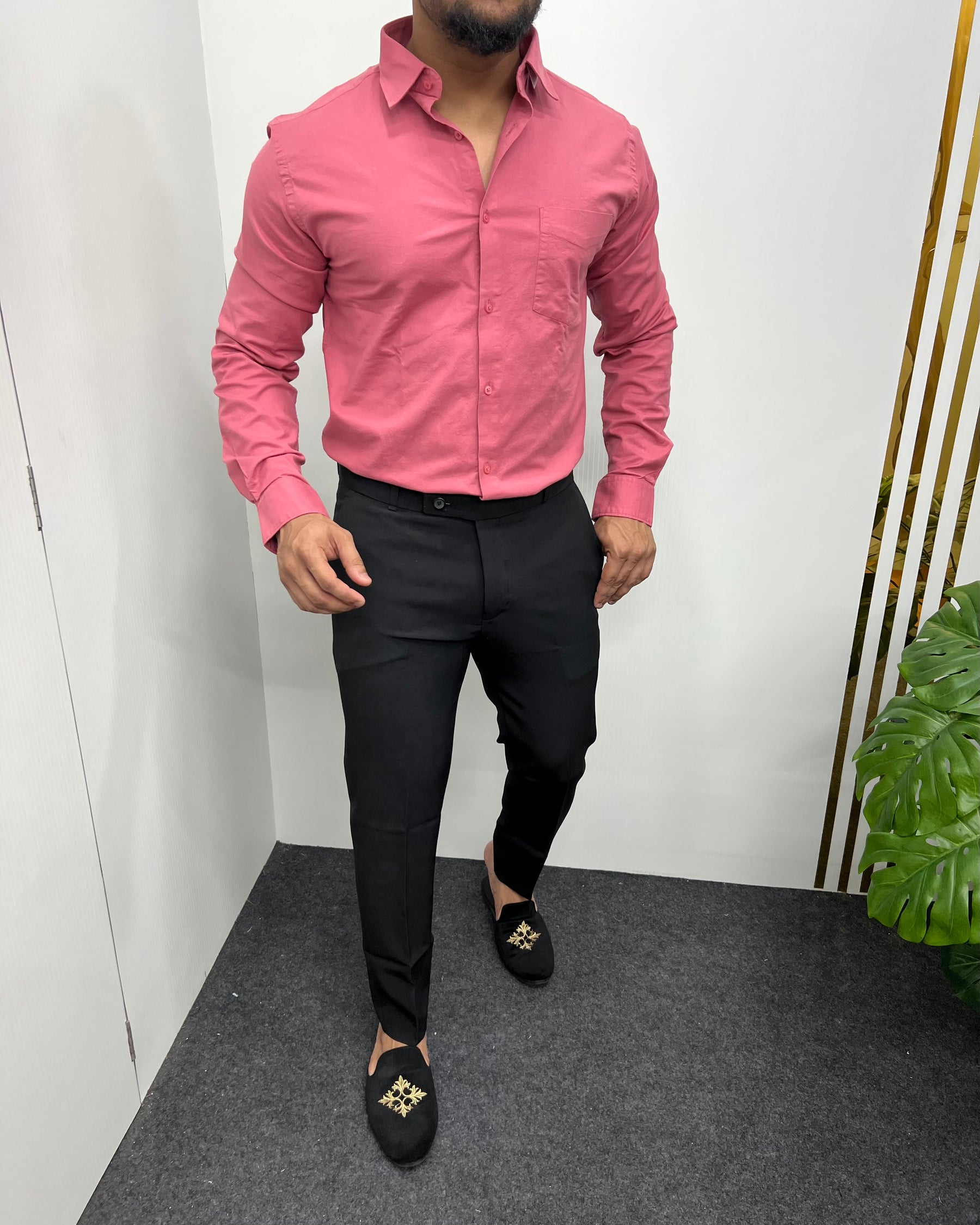 Dark Pink Business Class Oxford Lycra Formal Shirt