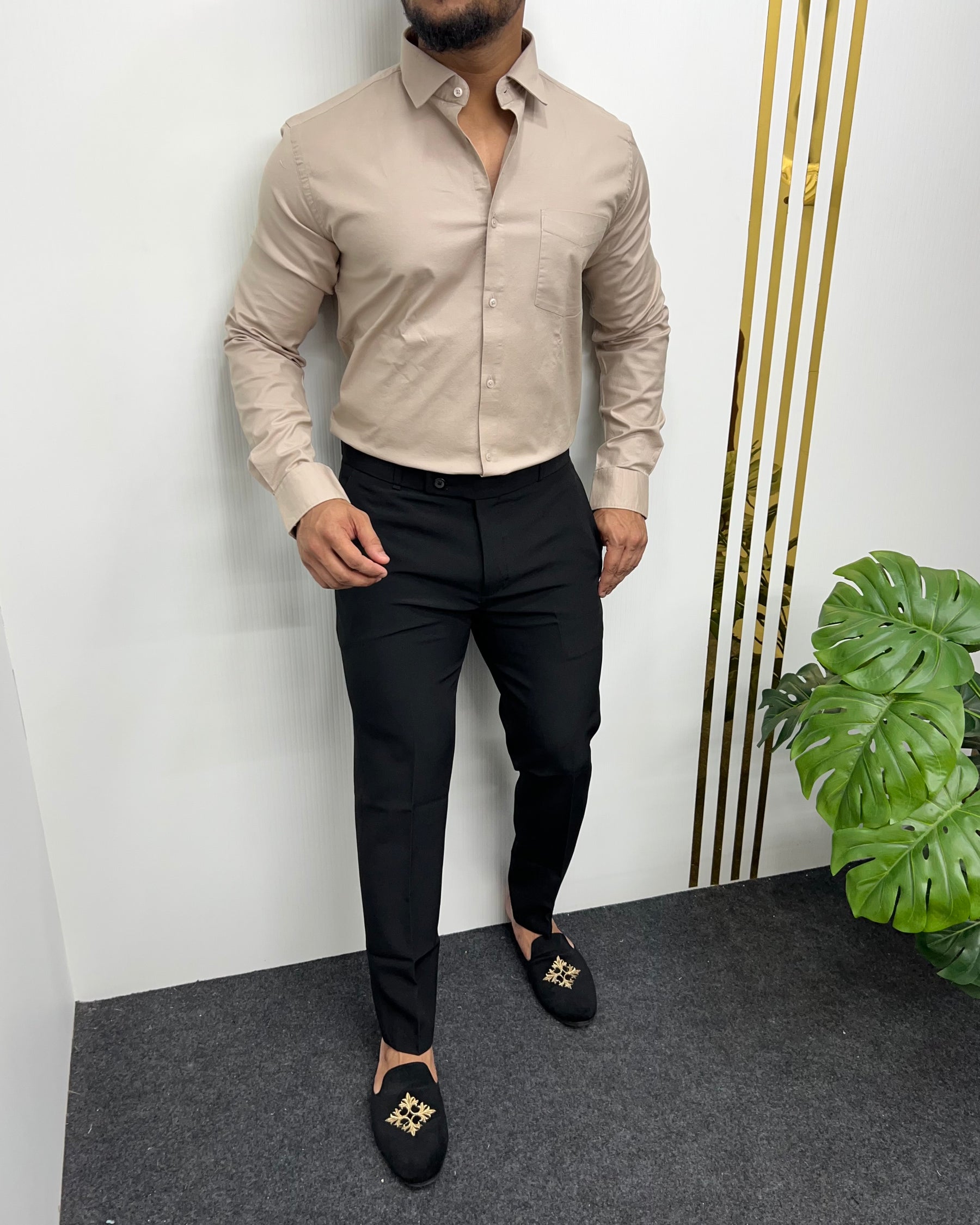 Pastel Cream Business Class Oxford Lycra Formal Shirt