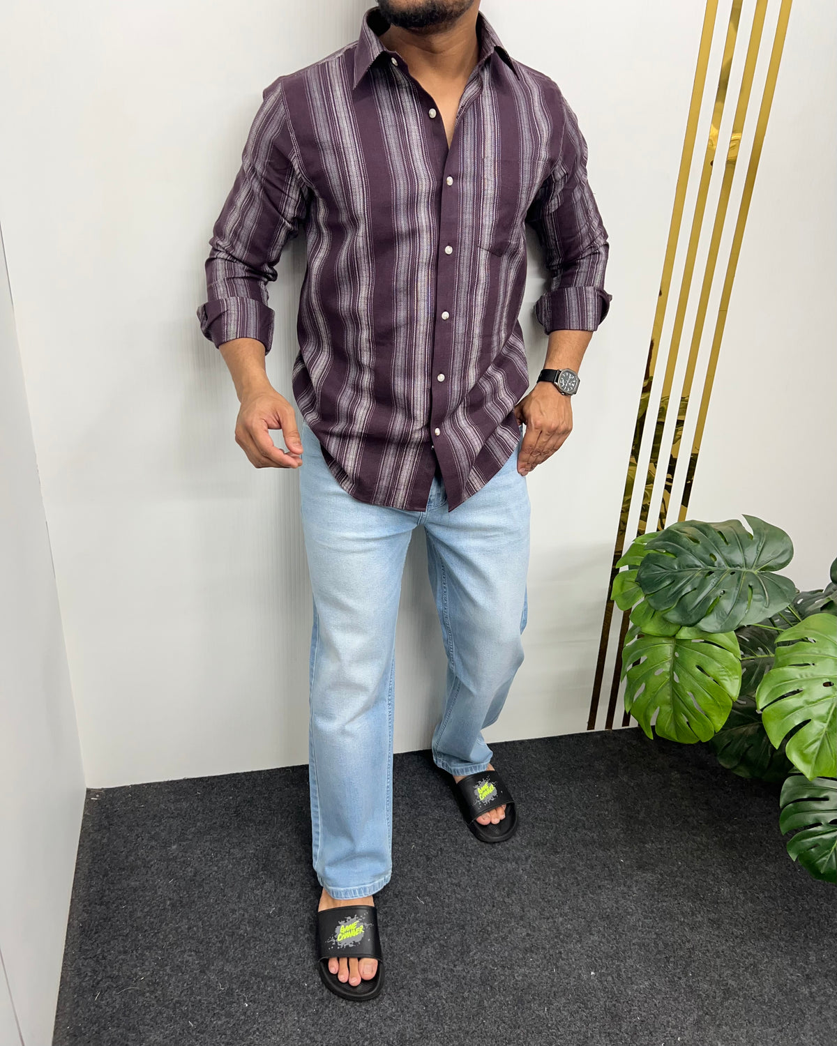 Self Striped Jute Cotton Shirt