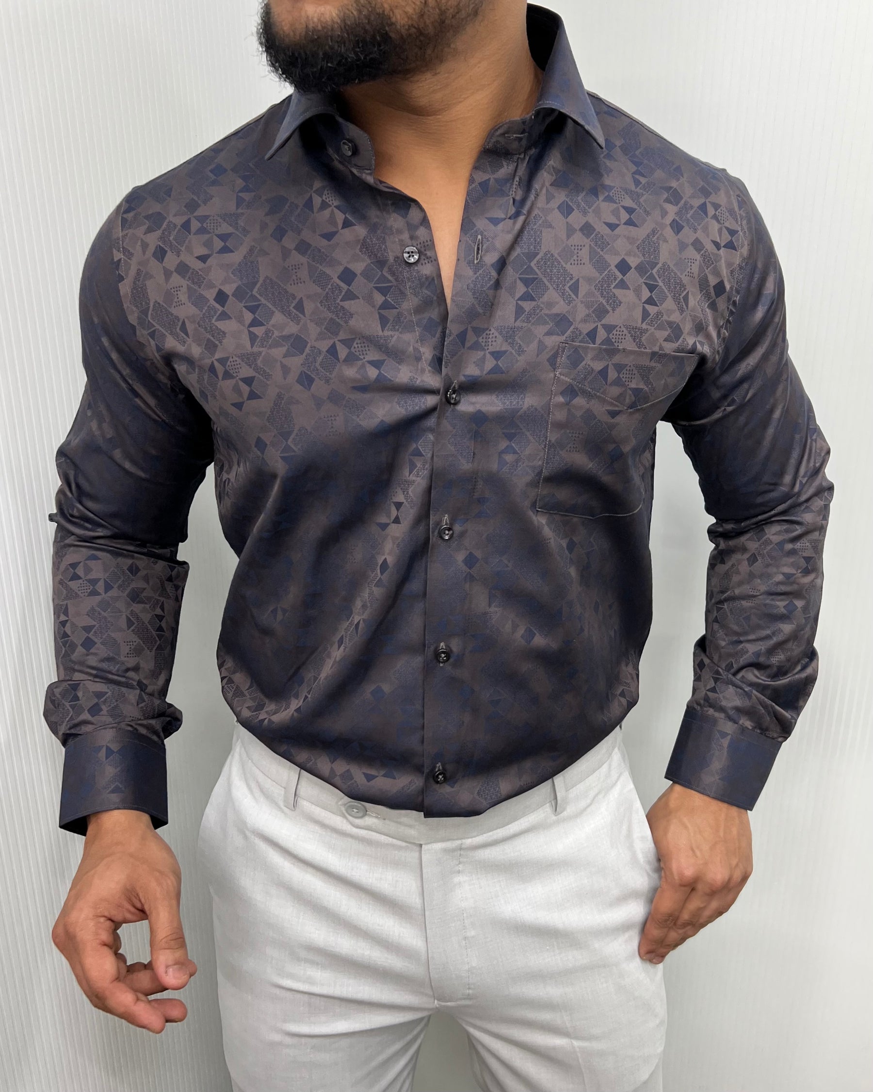 Brown Abstract Self Premium Giza Cotton Shirt