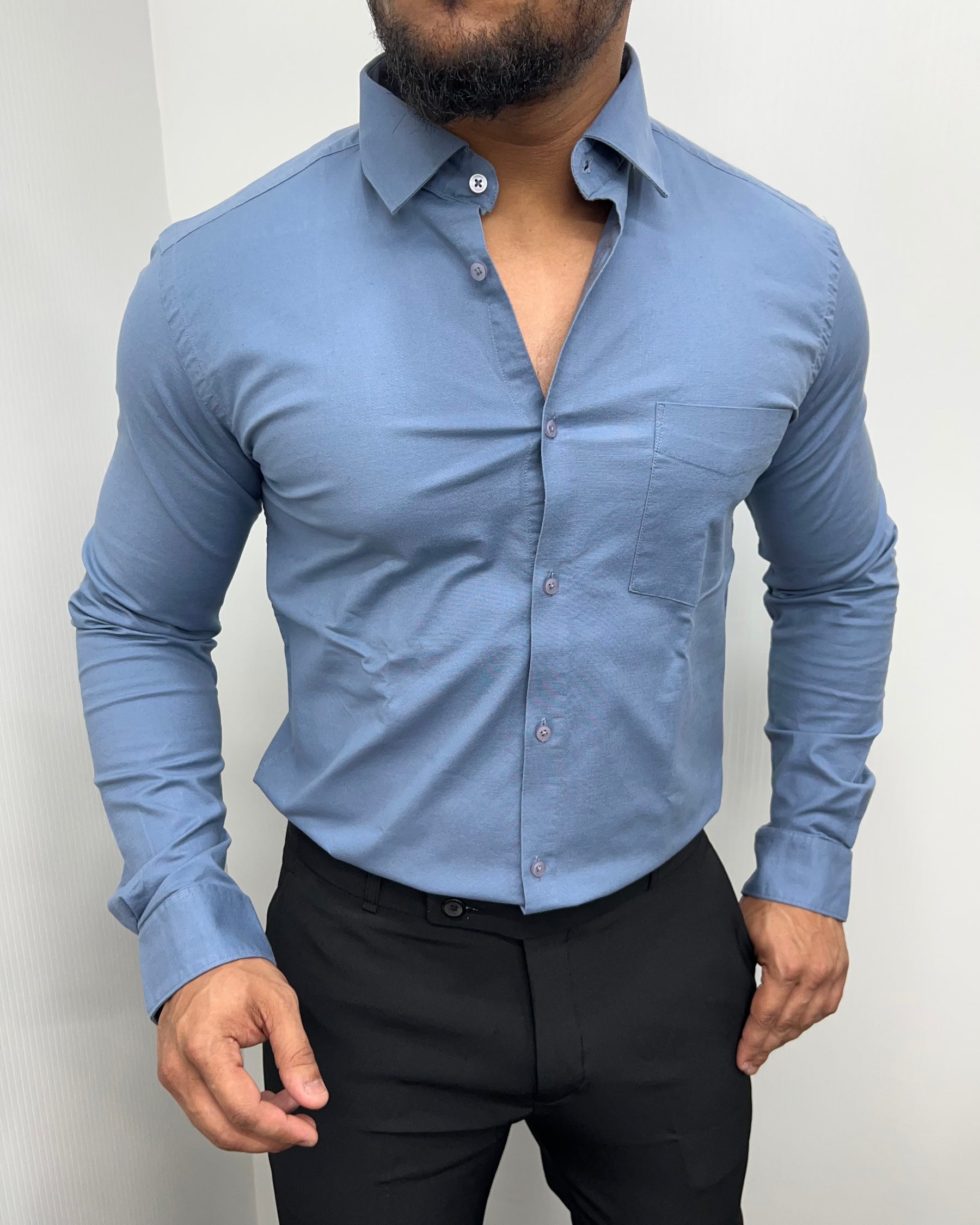 Pastle Blue Business Class Oxford Lycra Formal Shirt