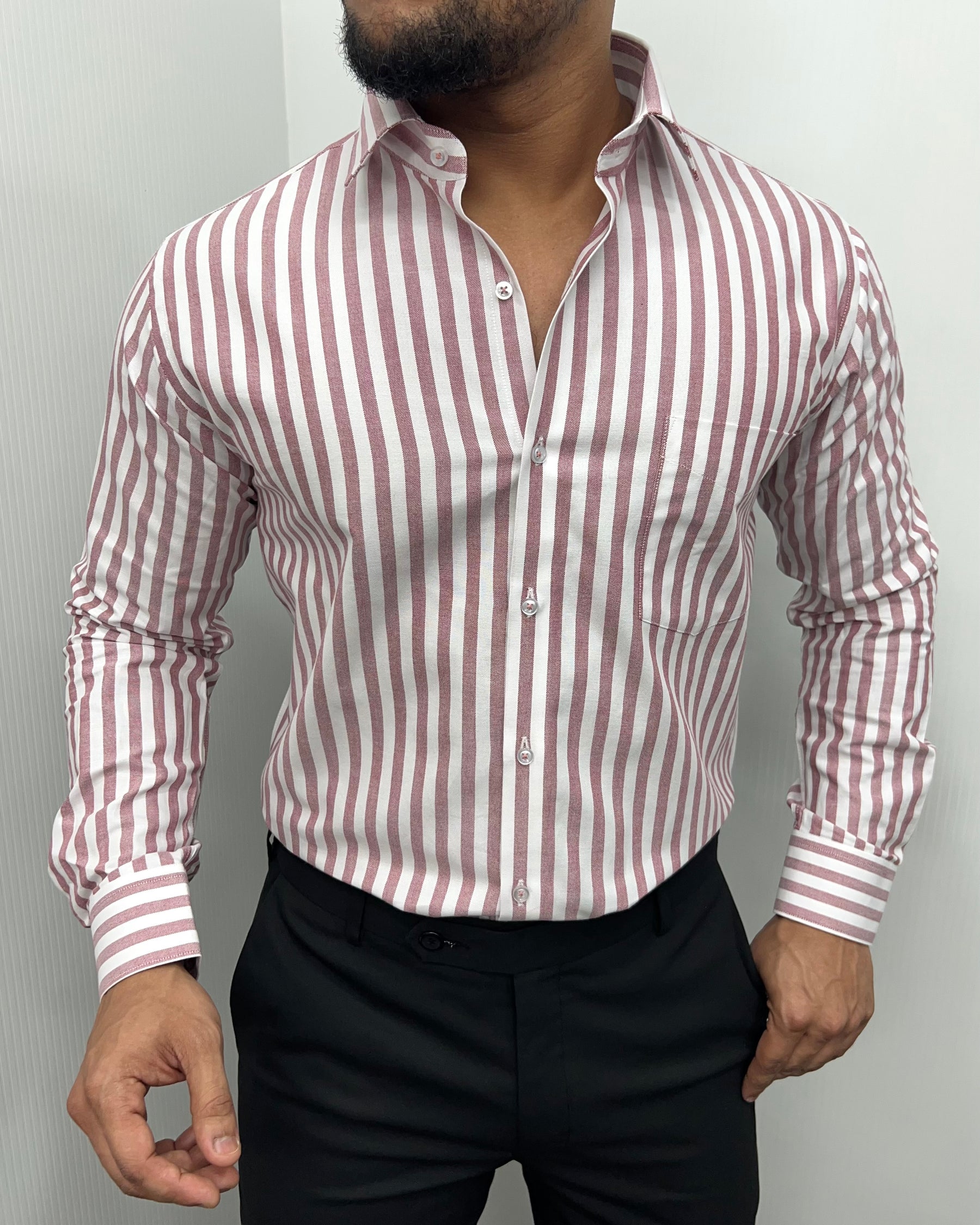Onion Oxford Premium Fine Cotton Vertical Striped Shirt
