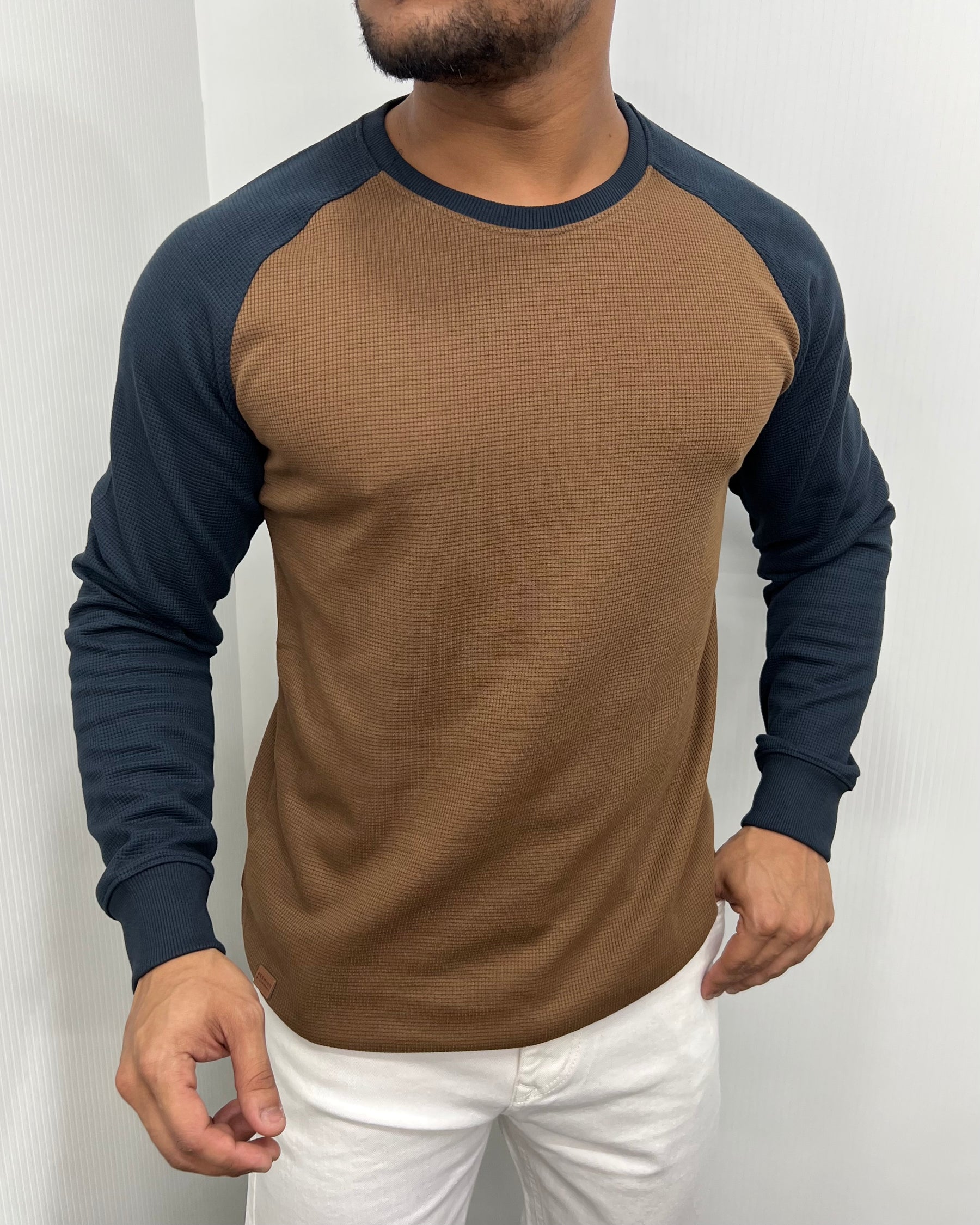 Brown & Dark Blue Raglan T-Shirt