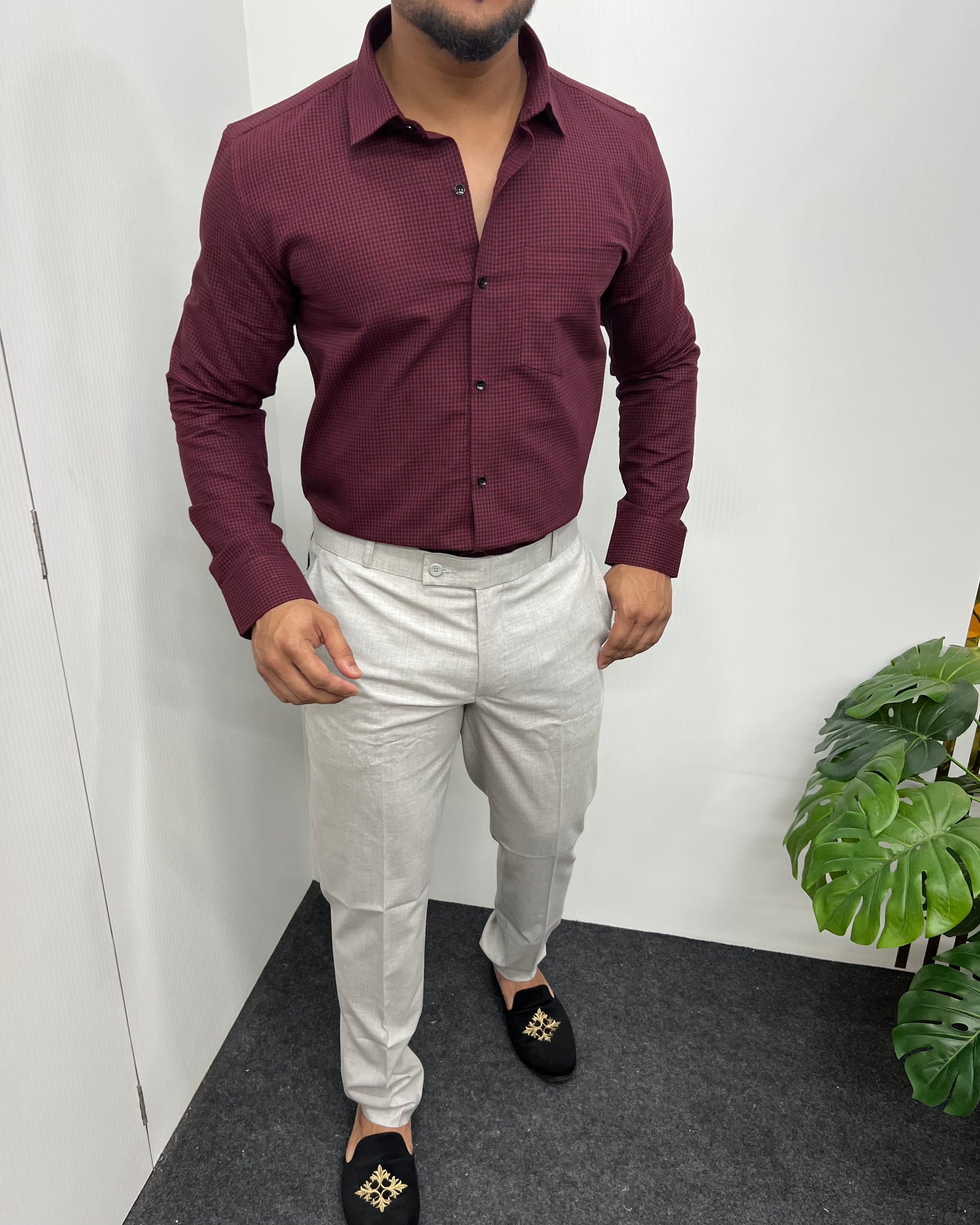 Maroon Cotton Gingham Checks Shirt