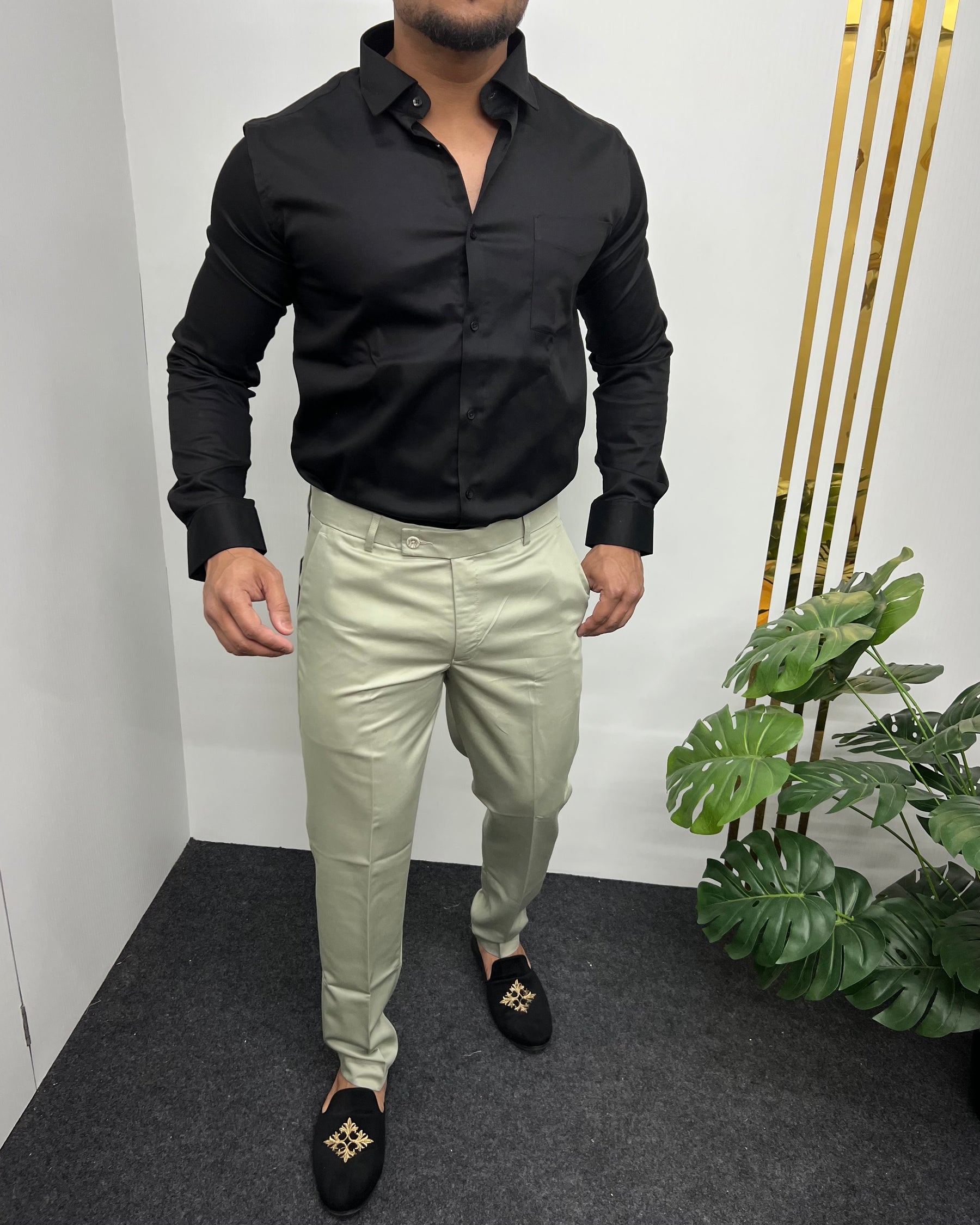 Black Cotton Satin Shirt