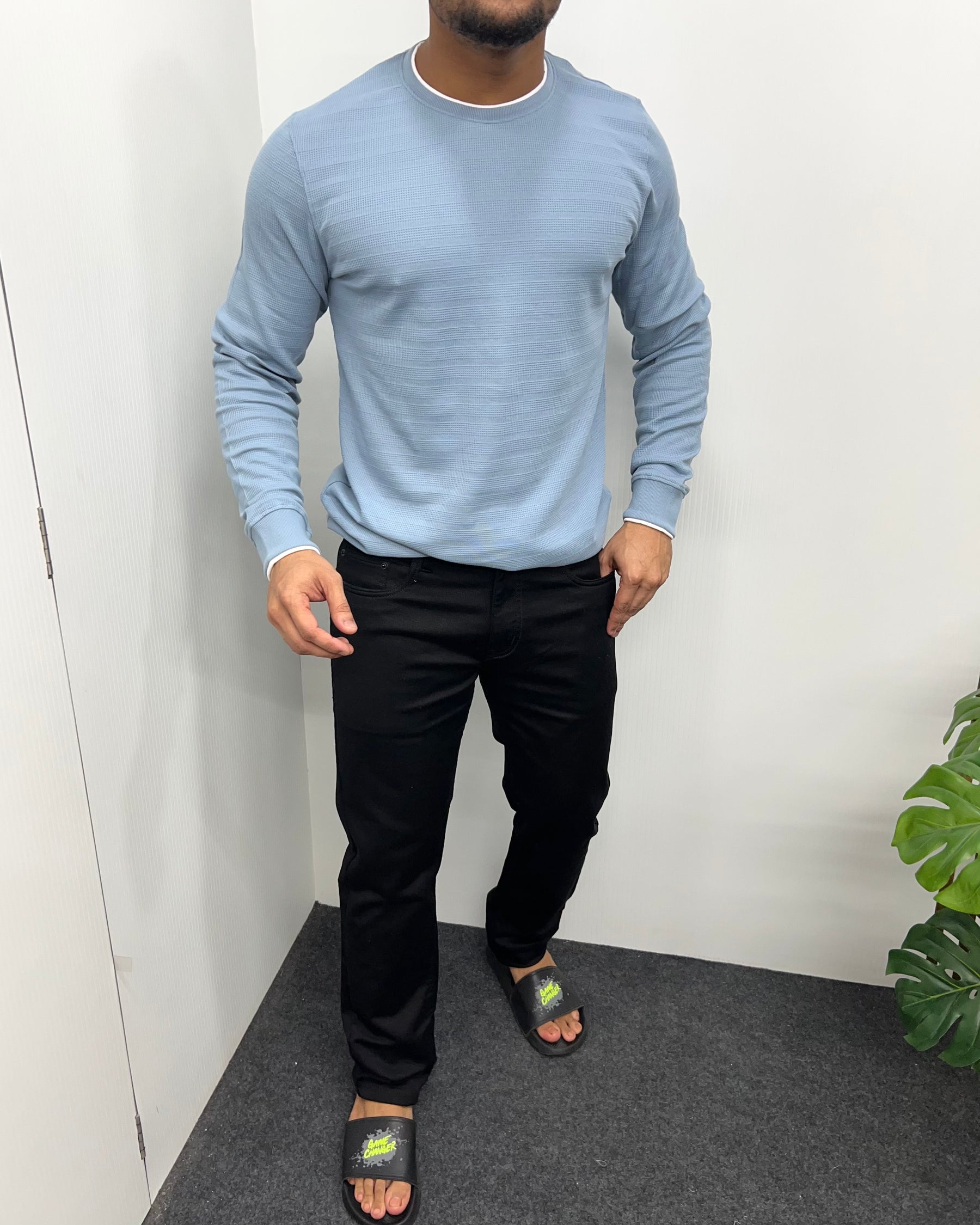 Sky Blue Plain Knit T-Shirt