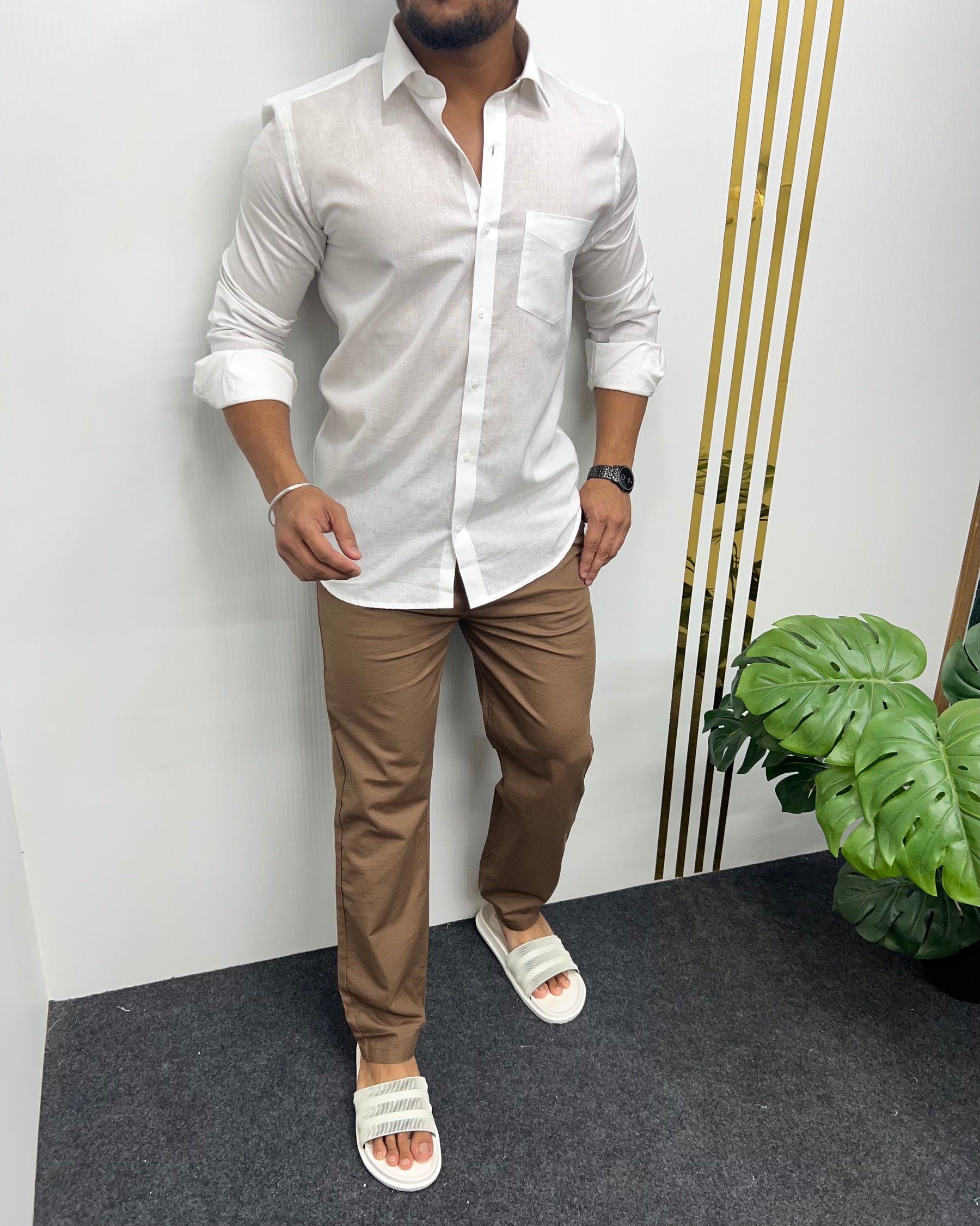 White Cotton Linen Premium Full Sleeve Shirt