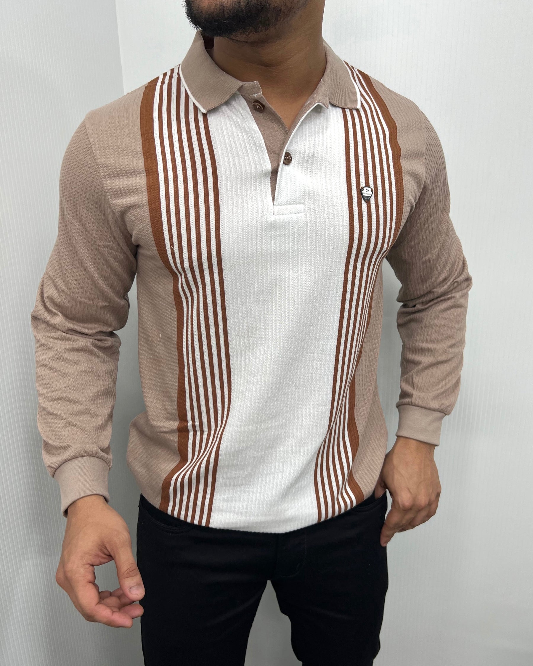 Brown Striped Full Sleeve T-Shirt