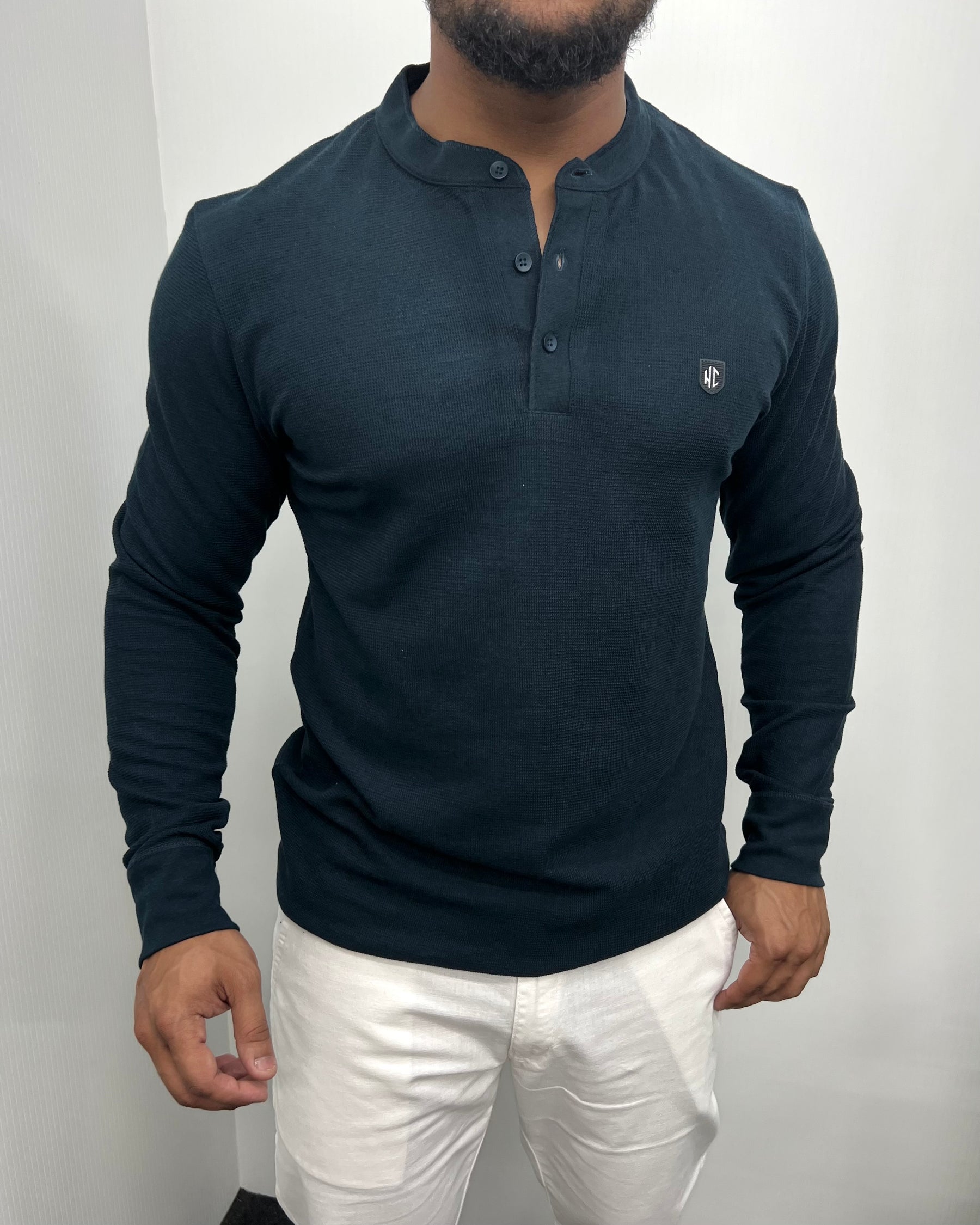 Chintamani Premium Cotton Waffle Henley Neck Full Sleeve T-Shirt