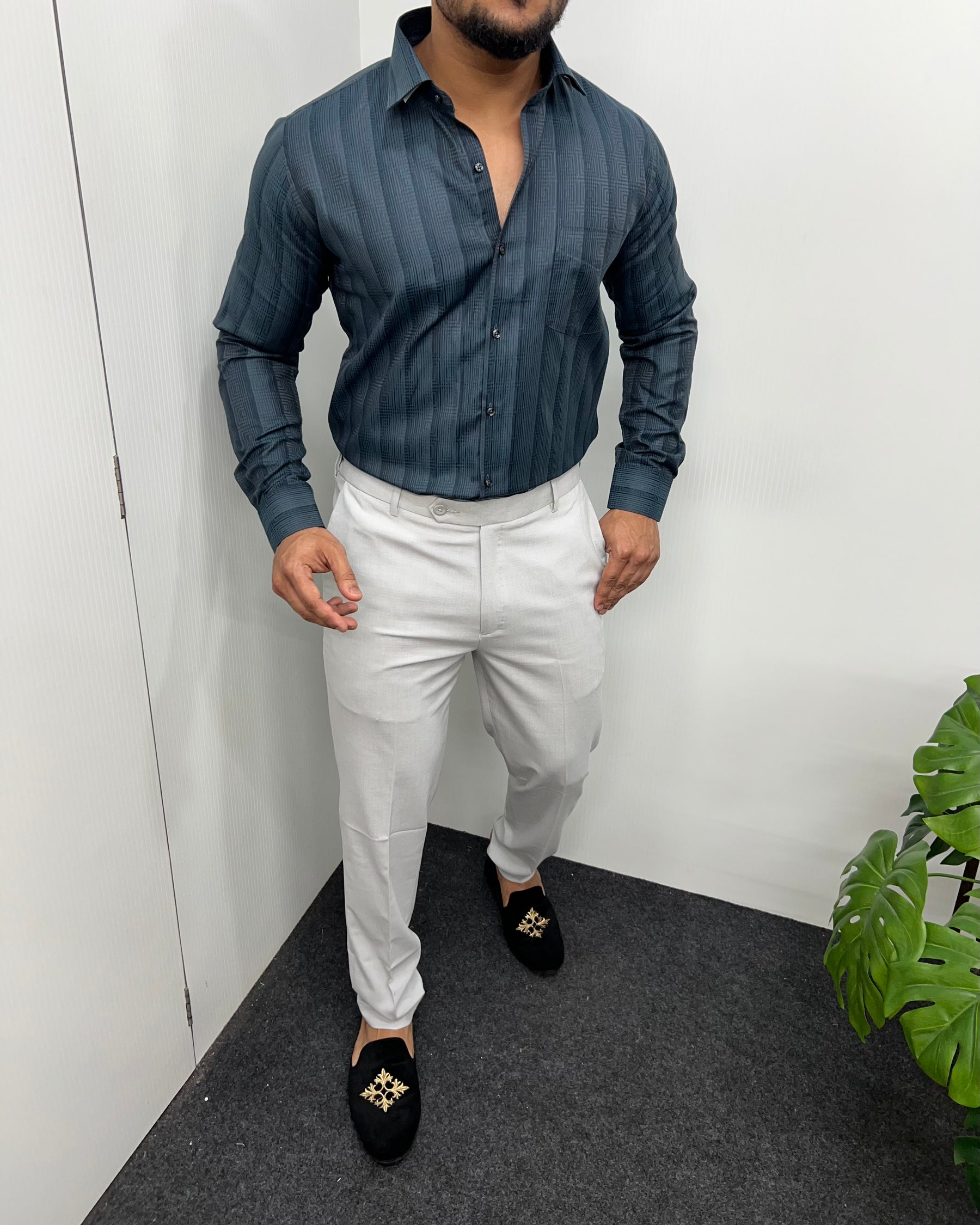 Chintamani Blue Premium Giza Finish Shirt