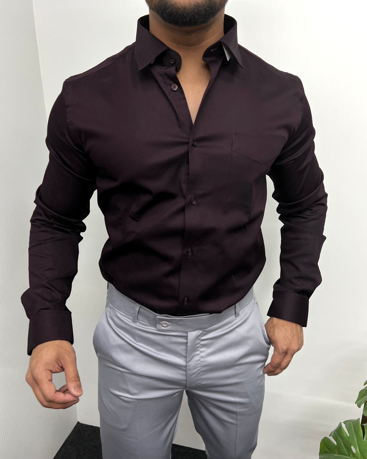 Purple Cotton Satin Shirt