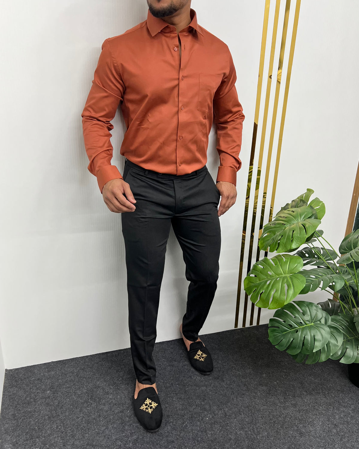 Rust Cotton Satin Shirt