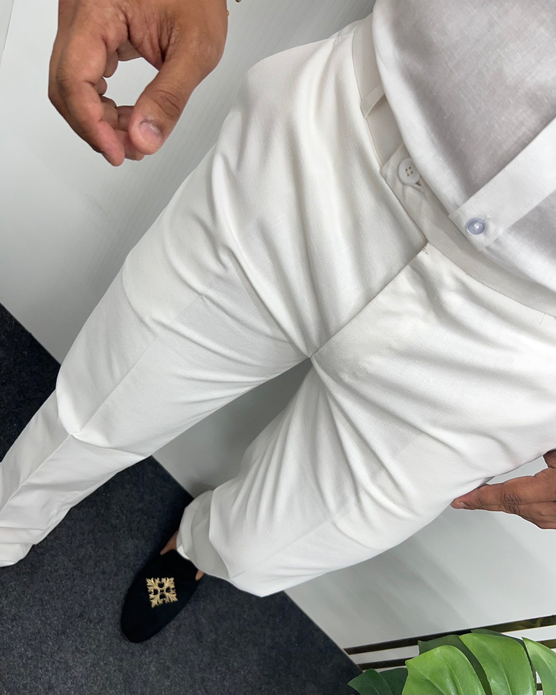 White Heavy Quality Linen Blend Formal Pant