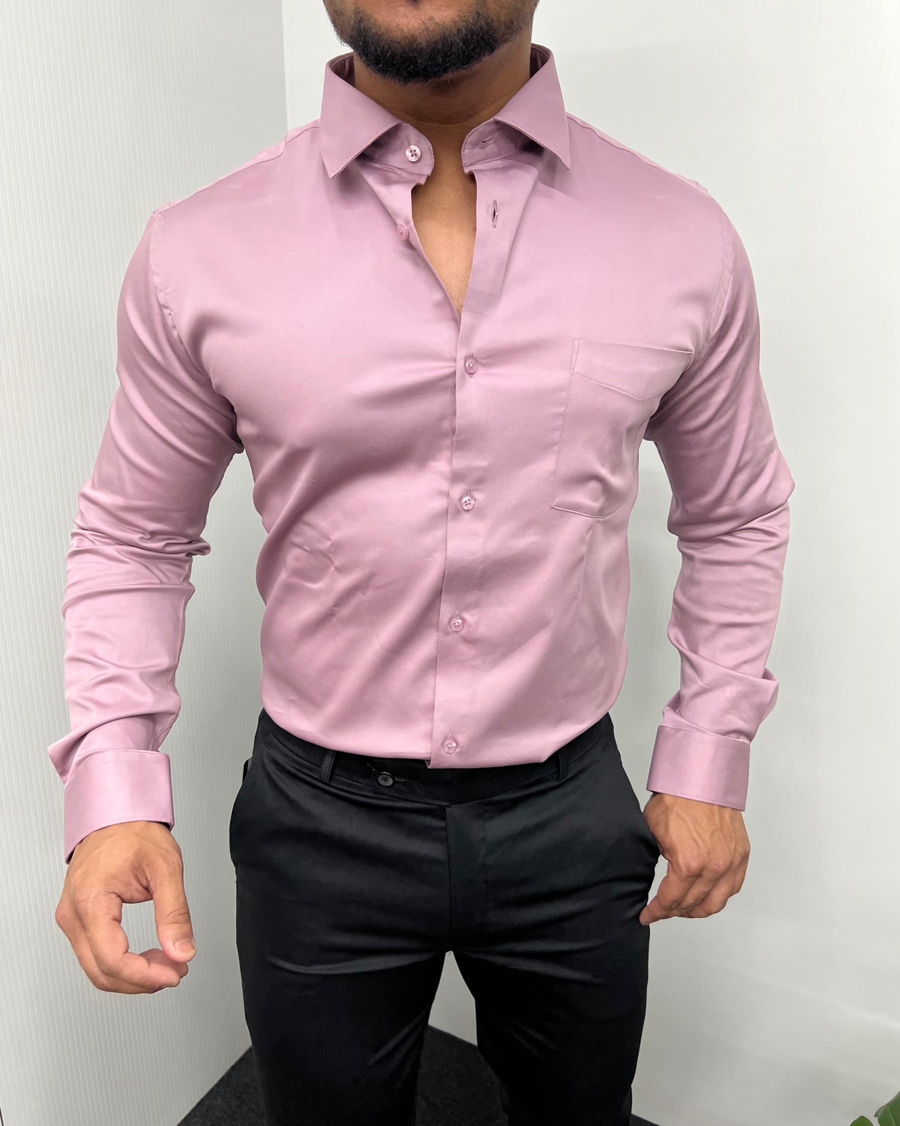 Bubble-Gum Pink Cotton Satin Shirt