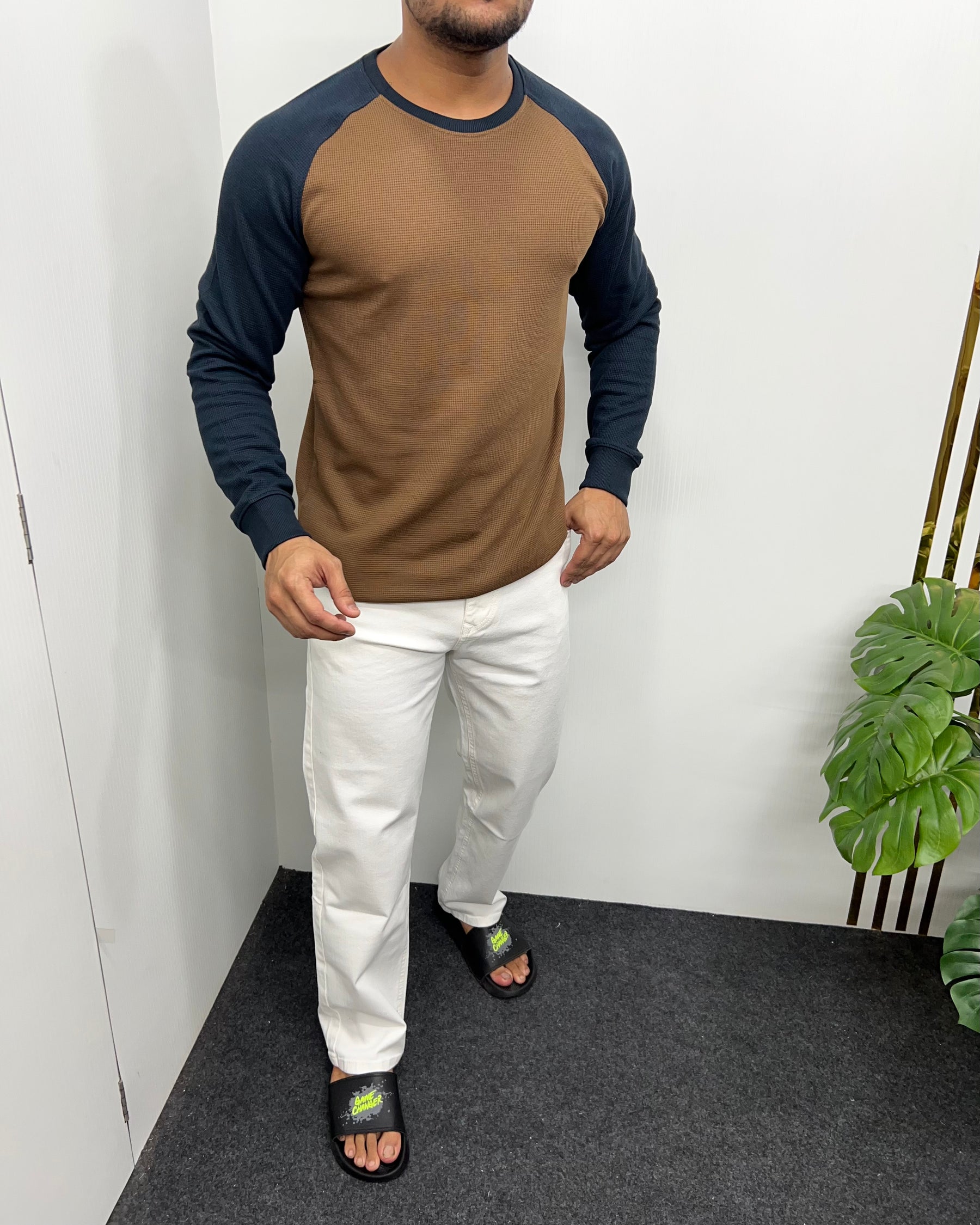 Brown & Dark Blue Raglan T-Shirt