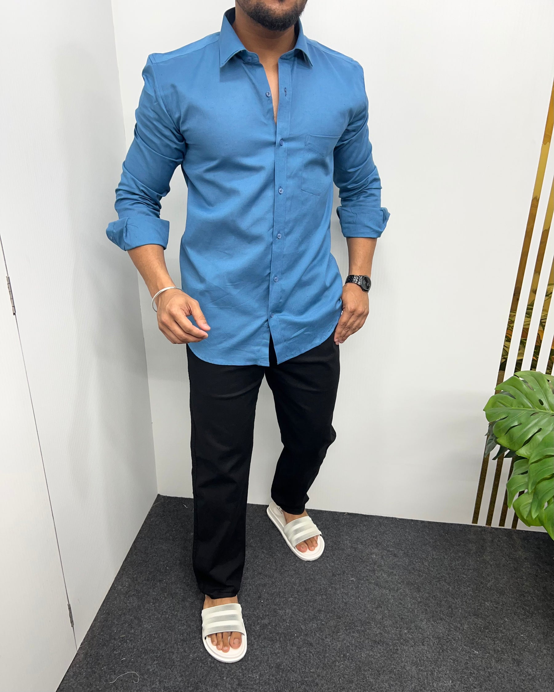 Pastel Blue Pure Cotton Linen Premium Full Sleeve Shirt