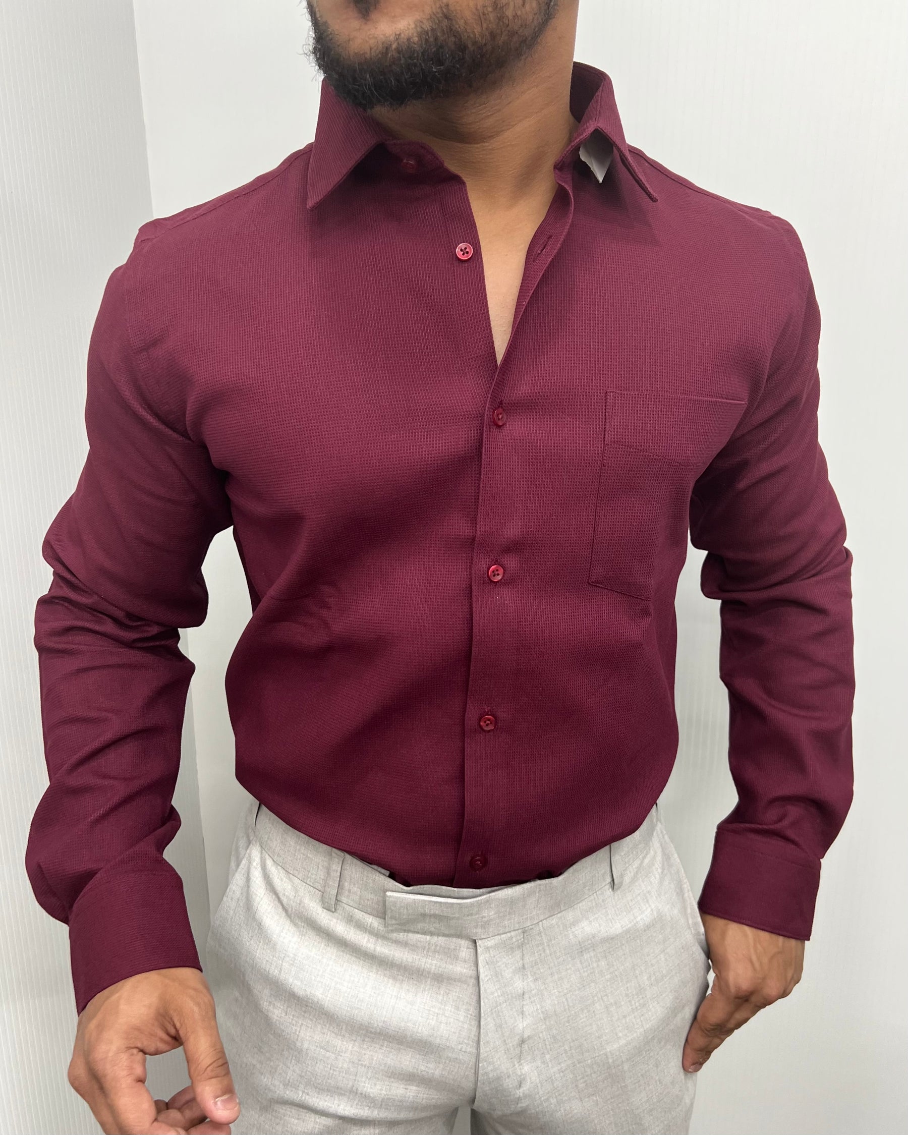Maroon Premium Cotton Polyblend Waffle Shirt
