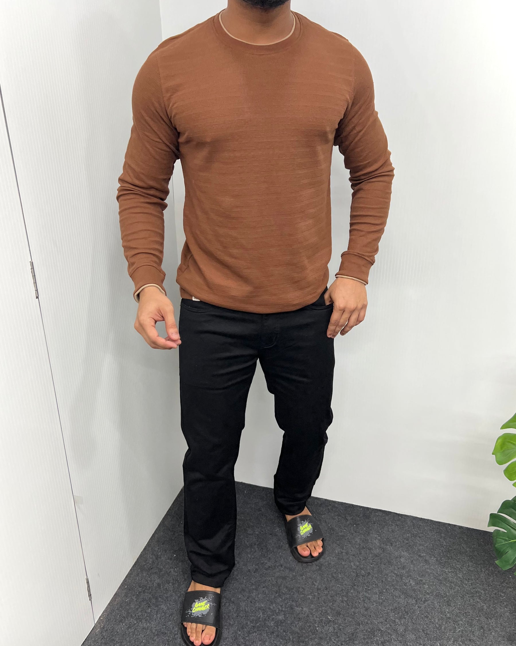 Brown Plain Knit T-Shirt