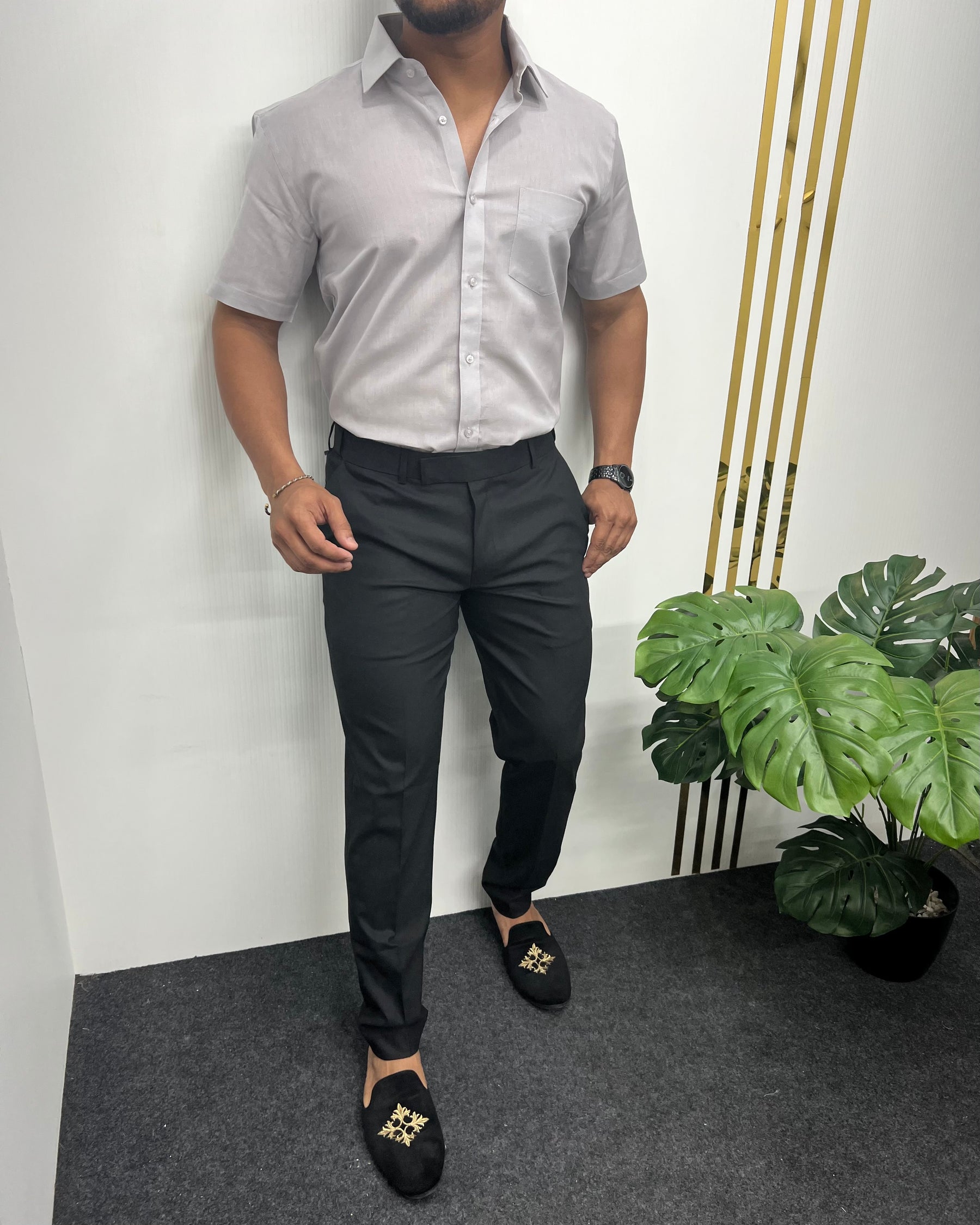 Light Gray Pure Cotton Linen Premium Half Sleeve Shirt