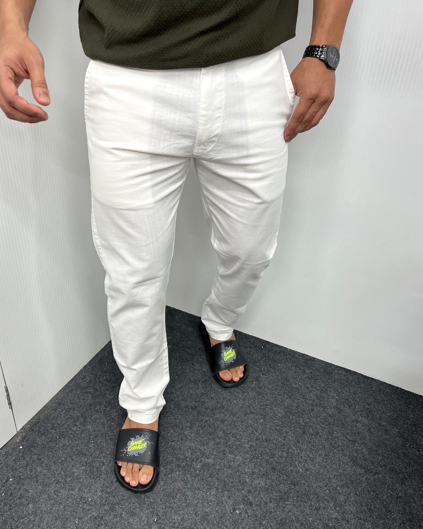 Mill Made White Cotton Linen Pant