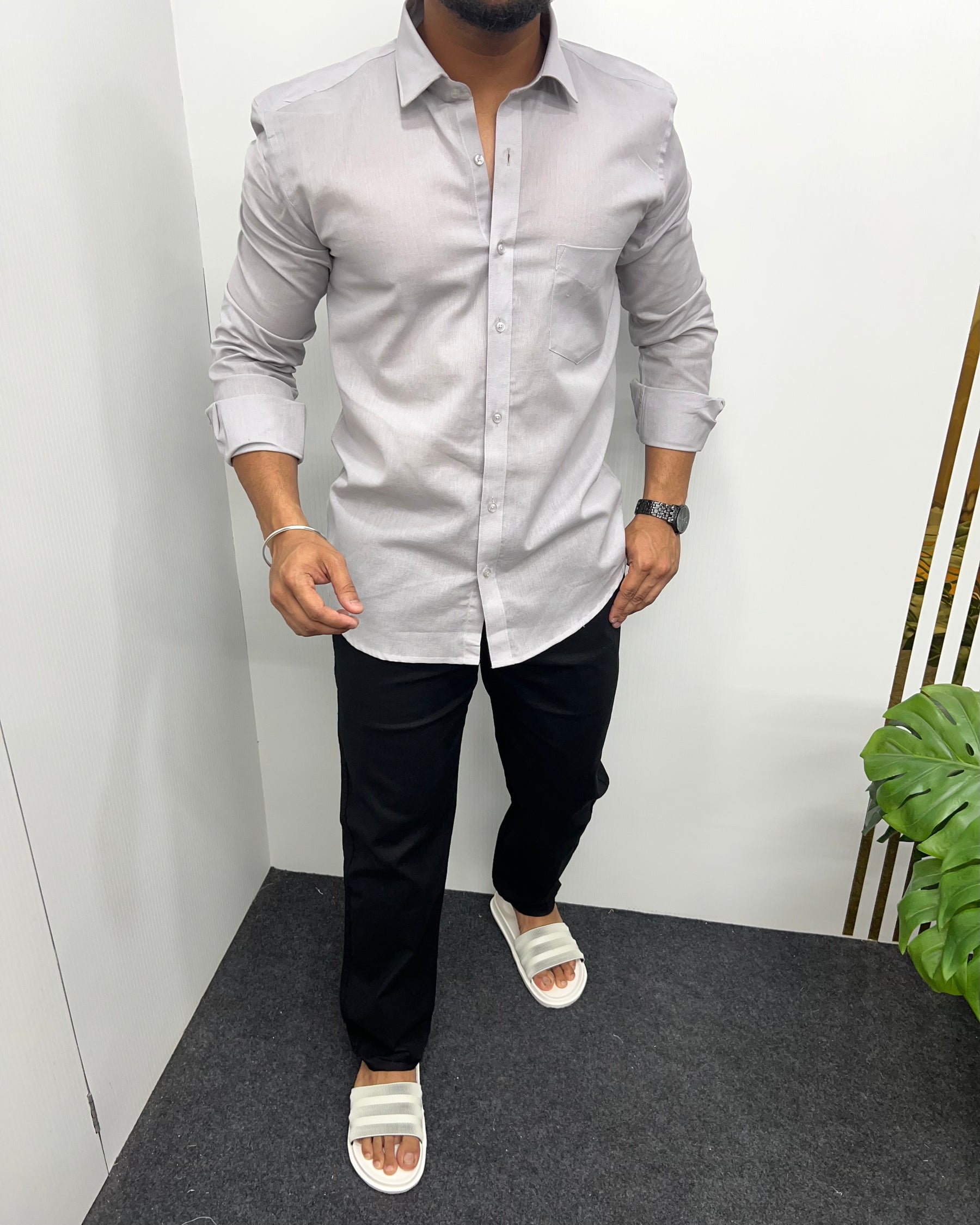 Light Gray Pure Cotton Linen Premium Full Sleeve Shirt