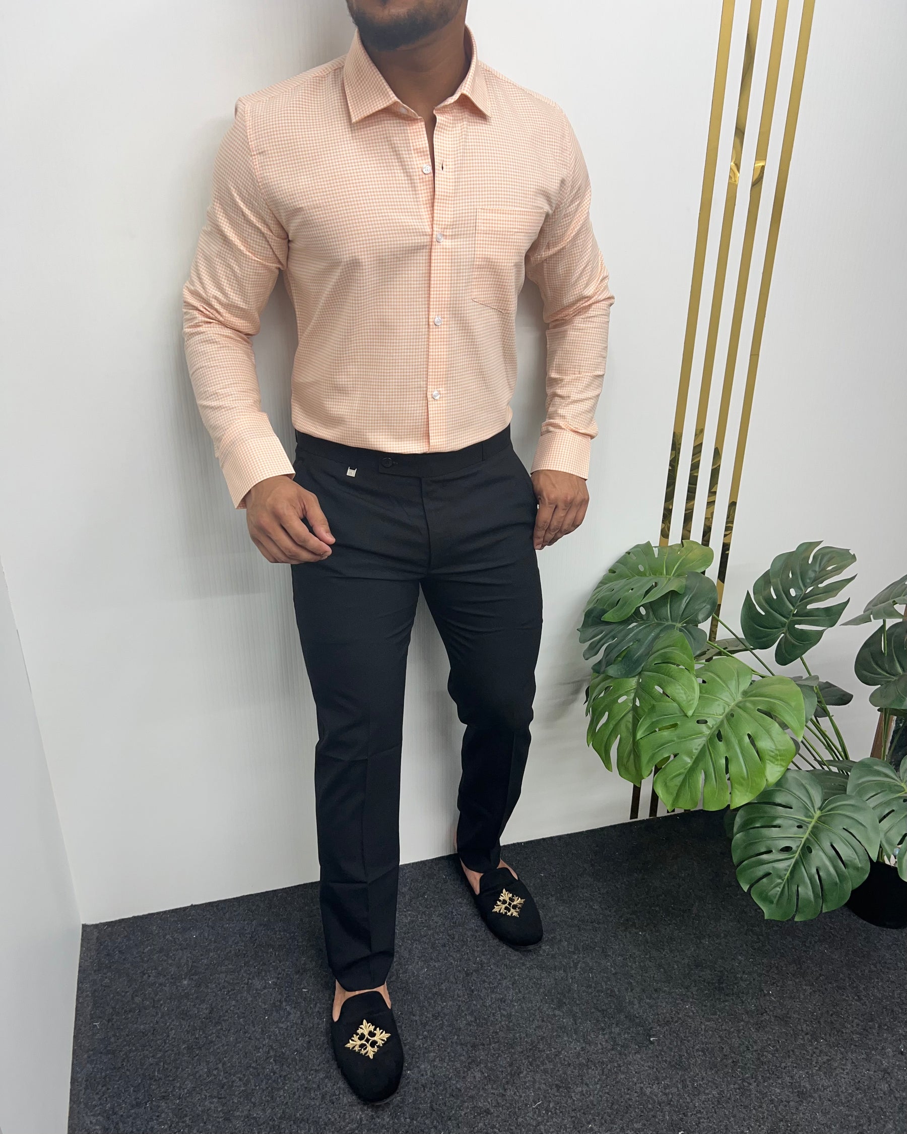 Pastel Orange Cotton Gingham Checks Shirt
