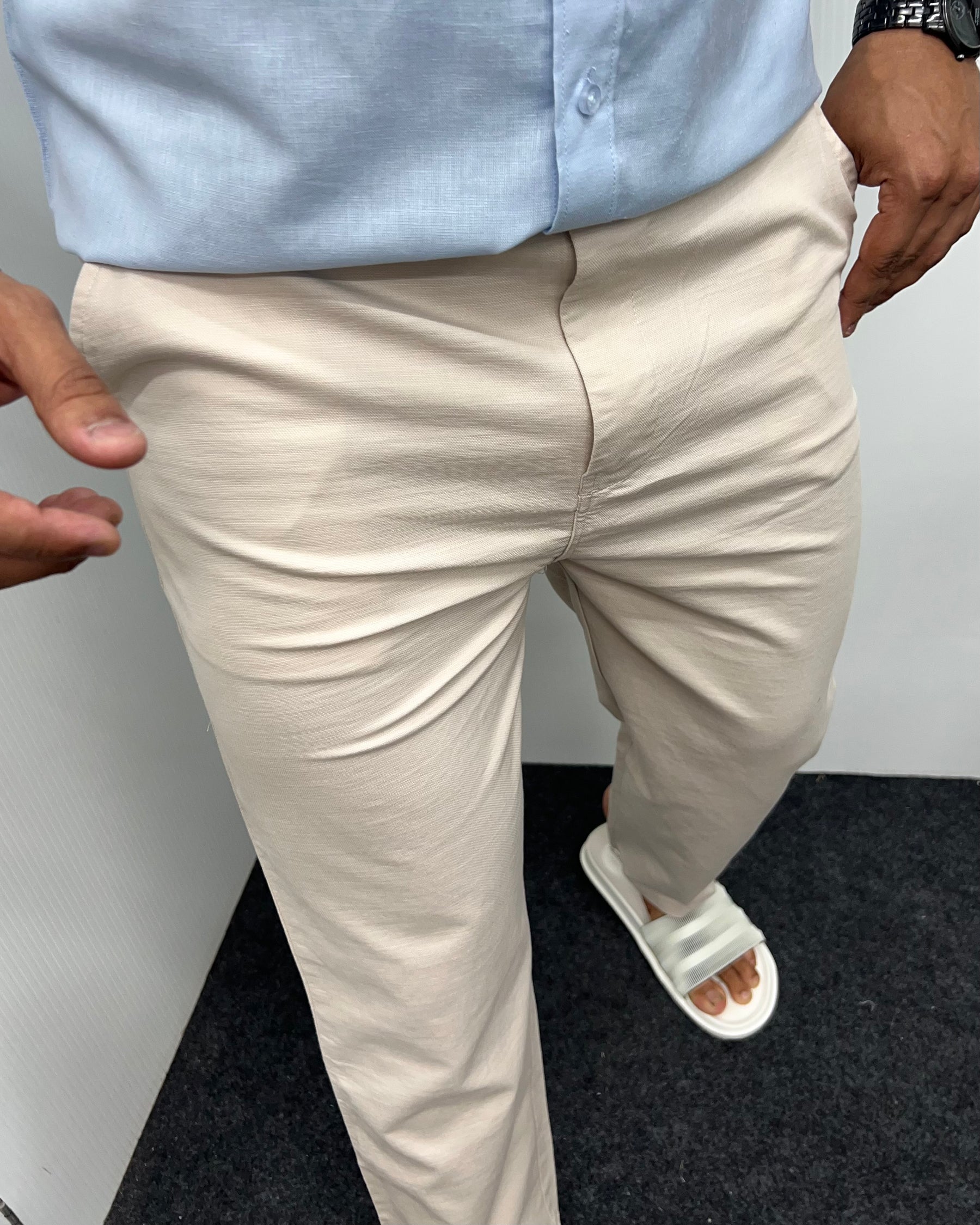 Beige Imported Dobby Baggy Pant