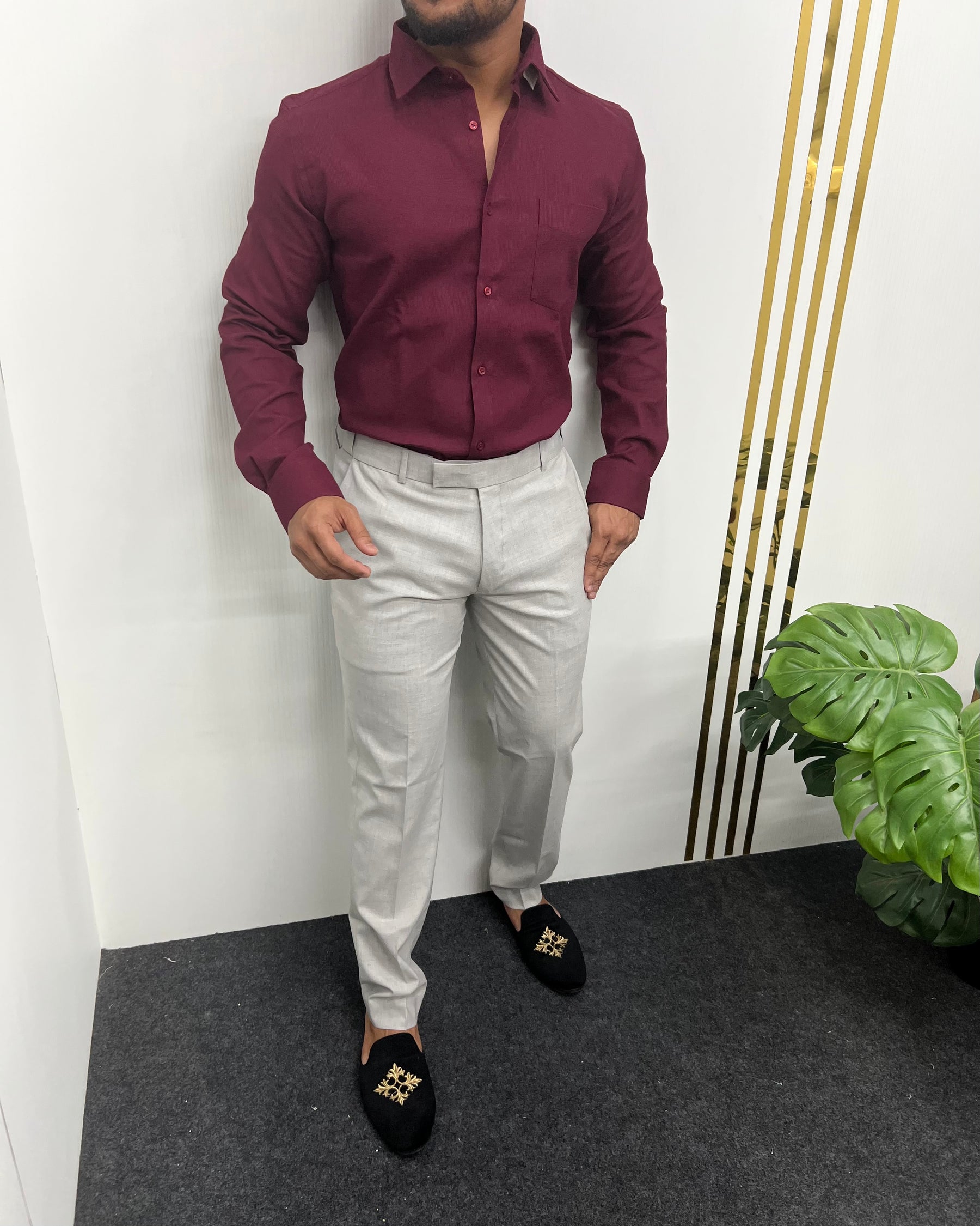 Maroon Premium Cotton Polyblend Waffle Shirt
