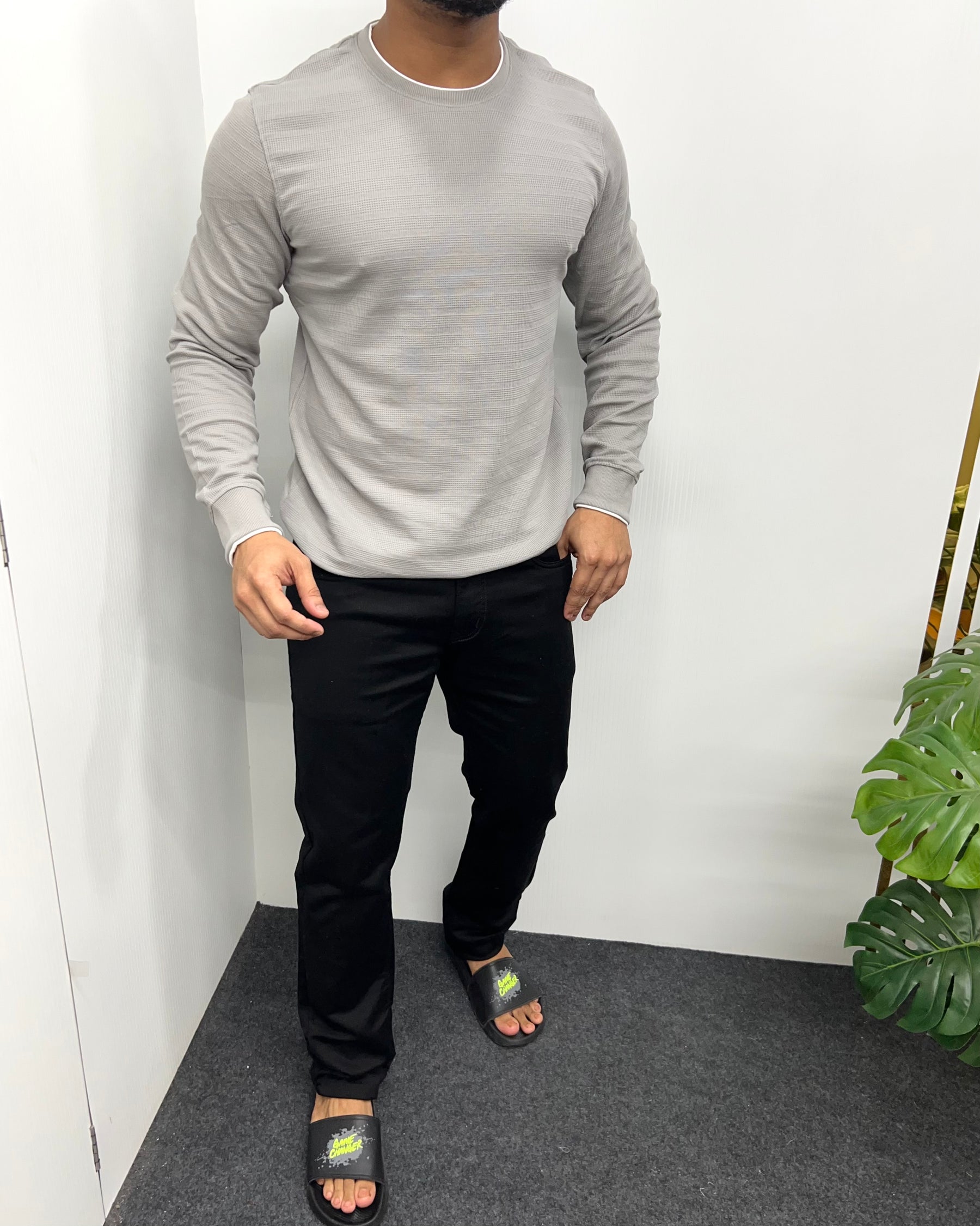 Light Gray Plain Knit T-Shirt