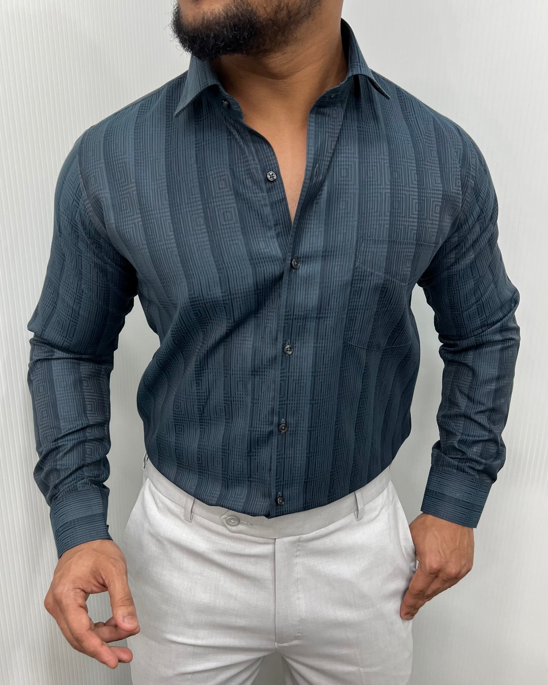 Chintamani Blue Premium Giza Finish Shirt