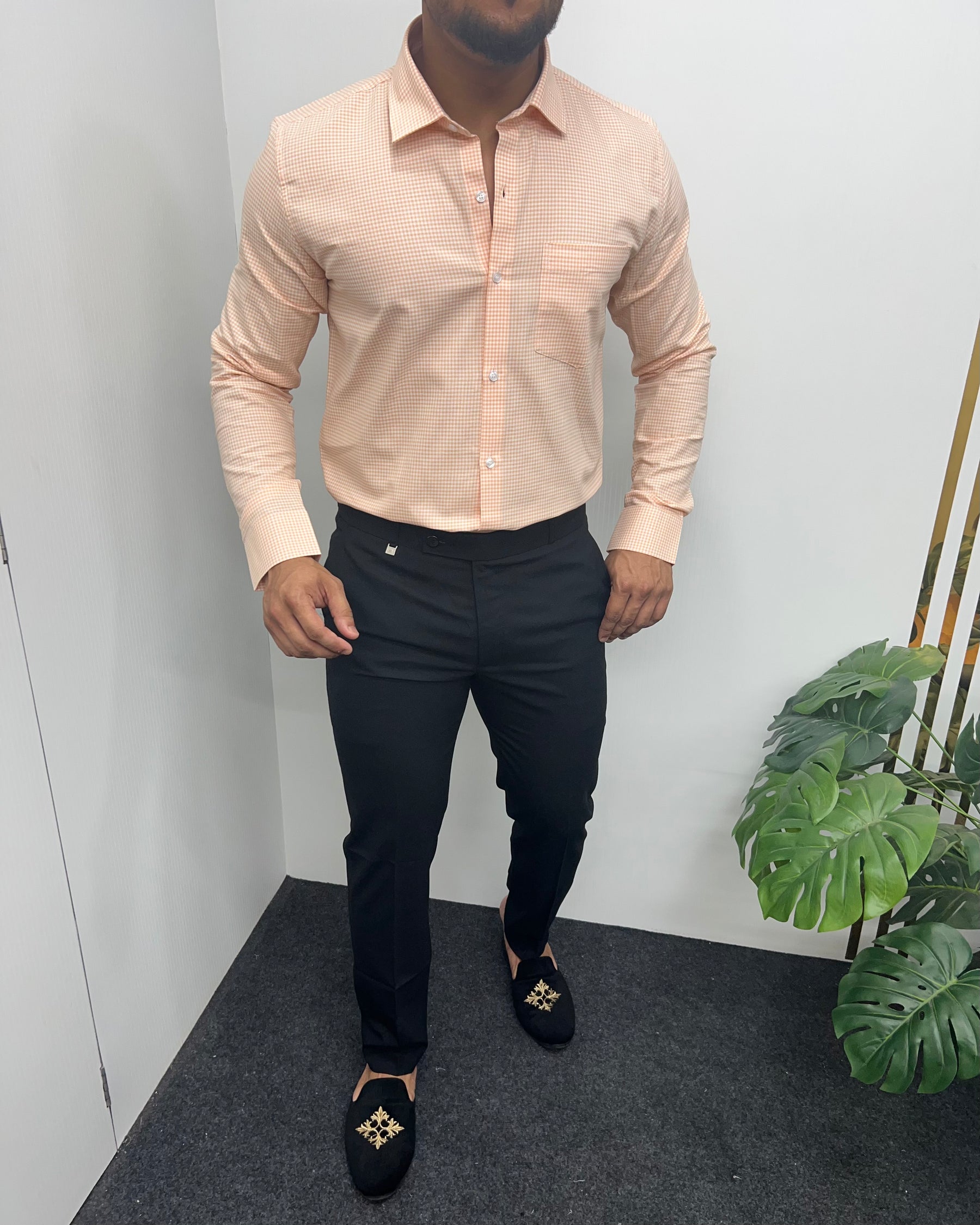 Pastel Orange Cotton Gingham Checks Shirt
