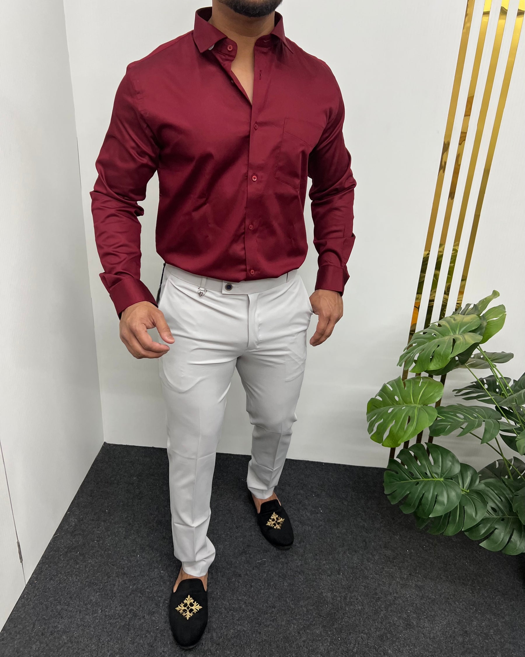 Maroon Cotton Satin Shirt