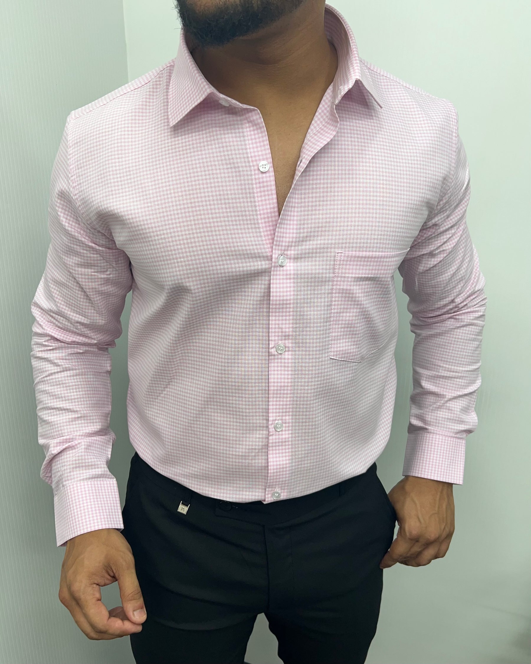 Pink Cotton Gingham Checks Shirt
