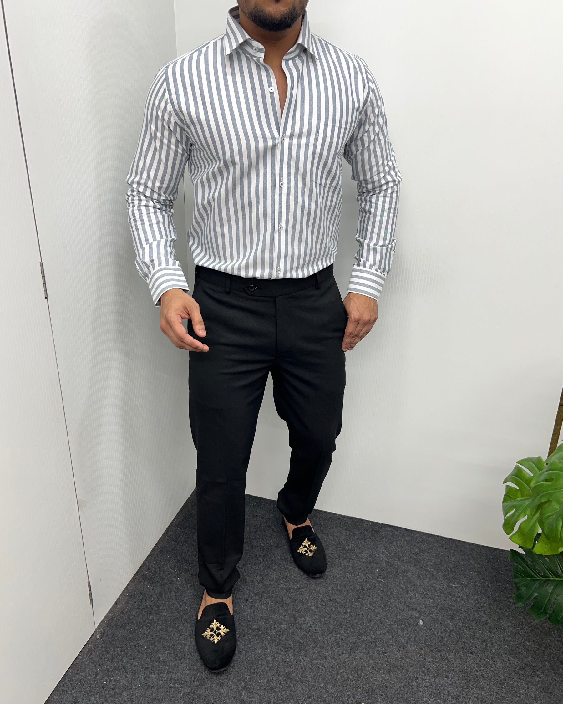 Blue Oxford Premium Fine Cotton Vertical Striped Shirt