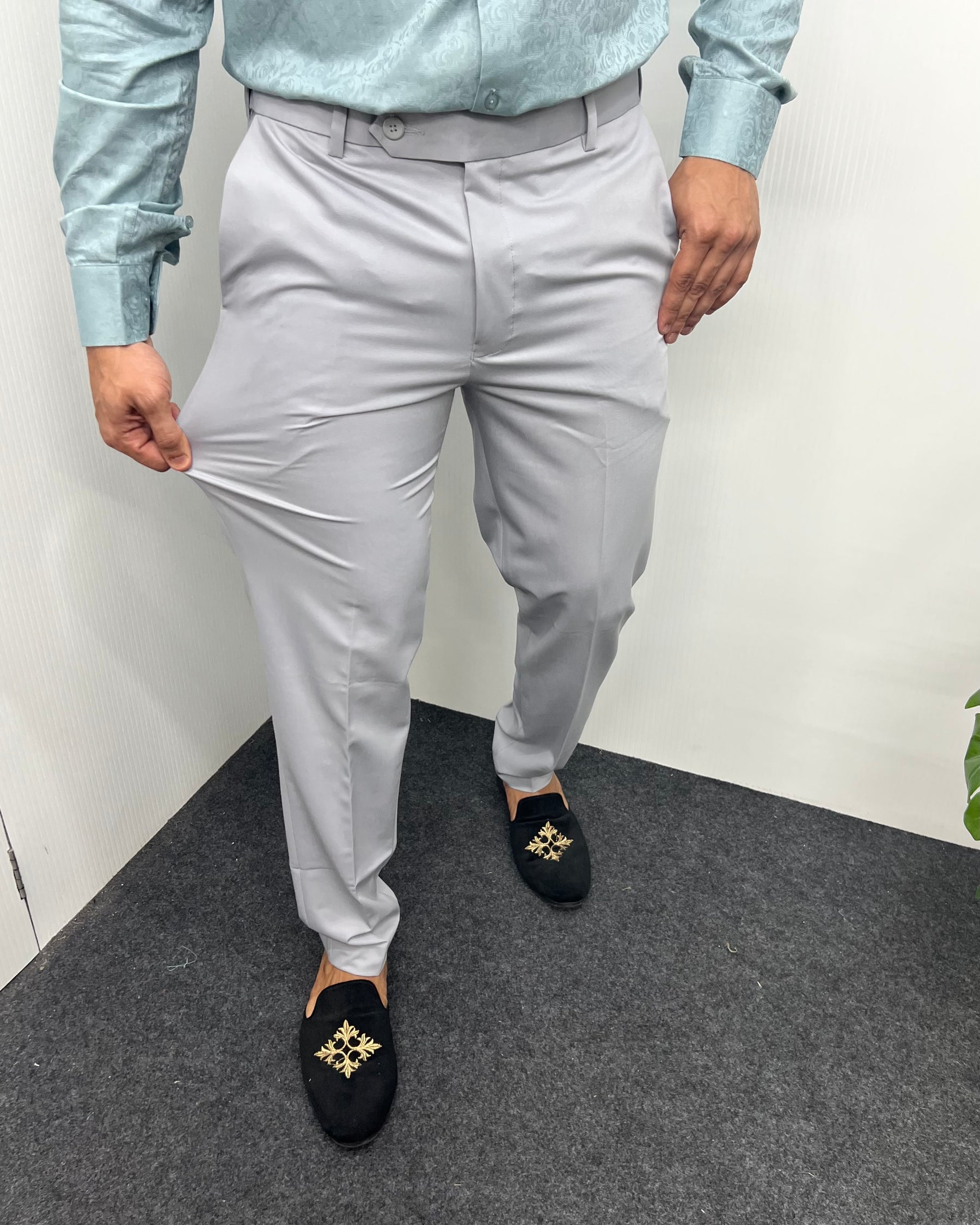 Light Grey Heavy Viscose Satin Flexiwaist Business Class Formal Pant