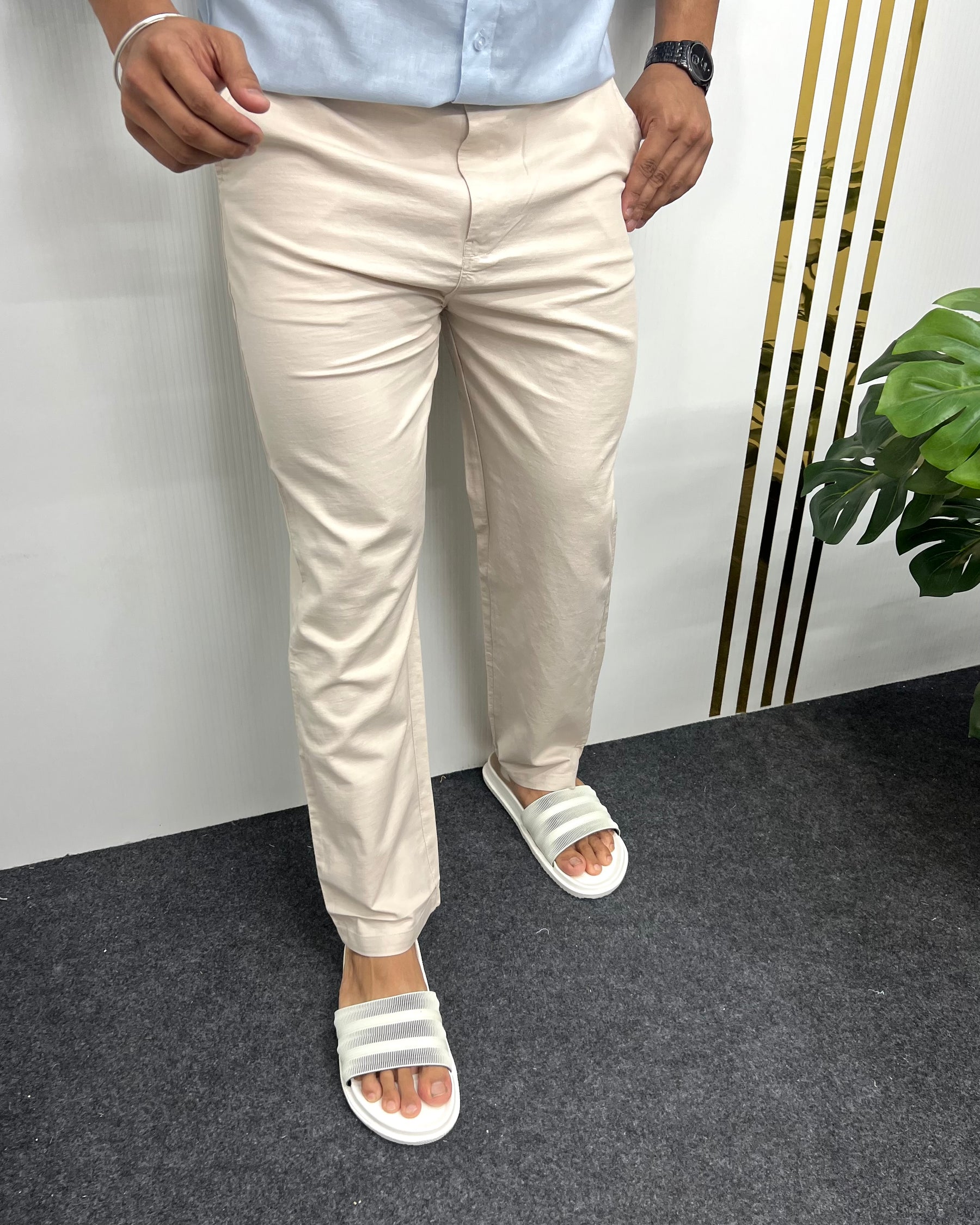 Beige Imported Dobby Baggy Pant