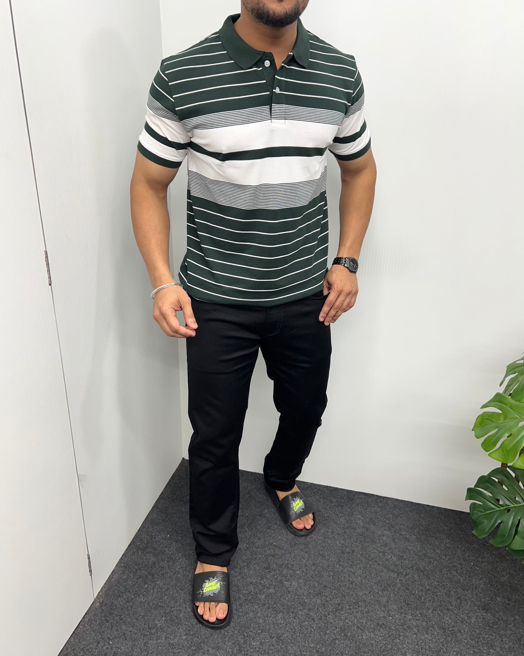 Green Collar Matty Striped T-Shirt