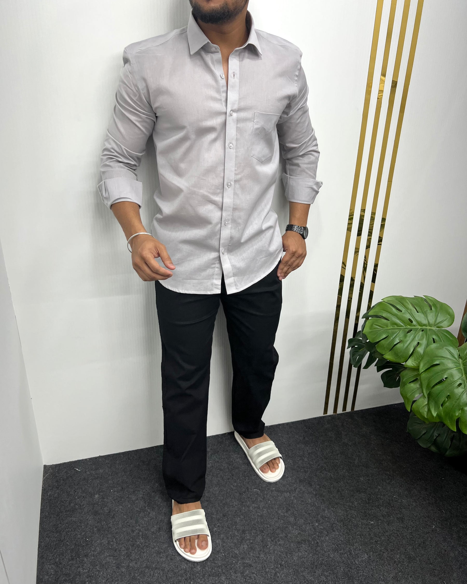 Light Gray Pure Cotton Linen Premium Full Sleeve Shirt