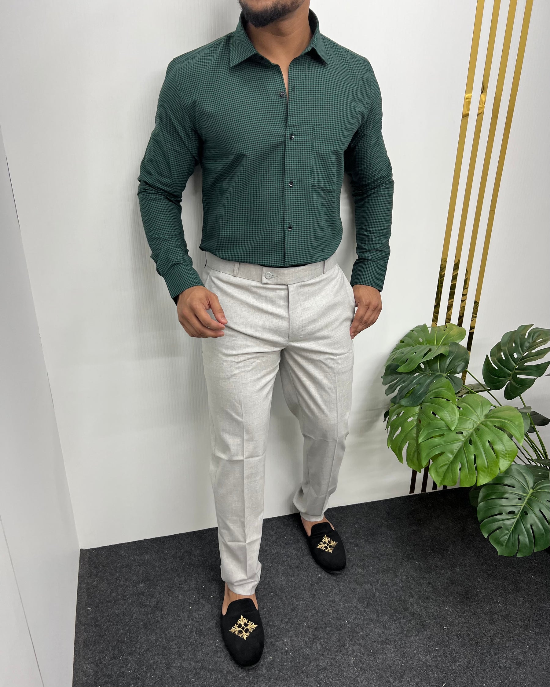 Green Cotton Gingham Checks Shirt