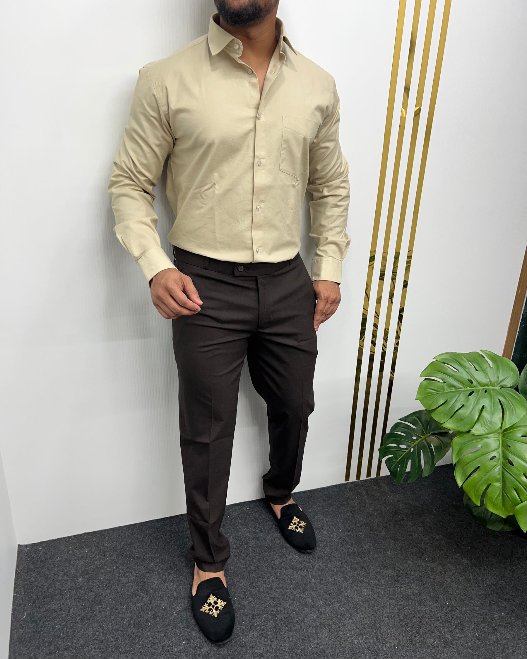 Cream Business Class Oxford Lycra Formal Shirt