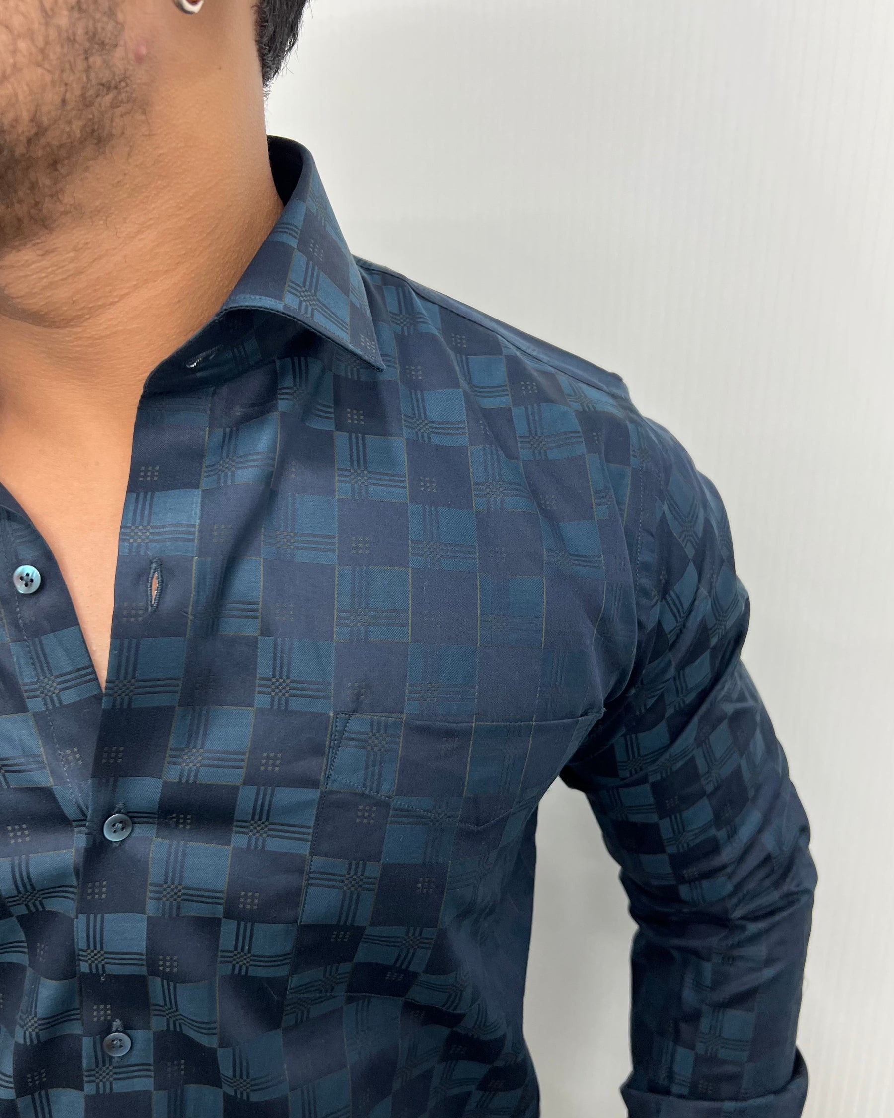 Blue Self Checks Premium Giza Cotton Shirt