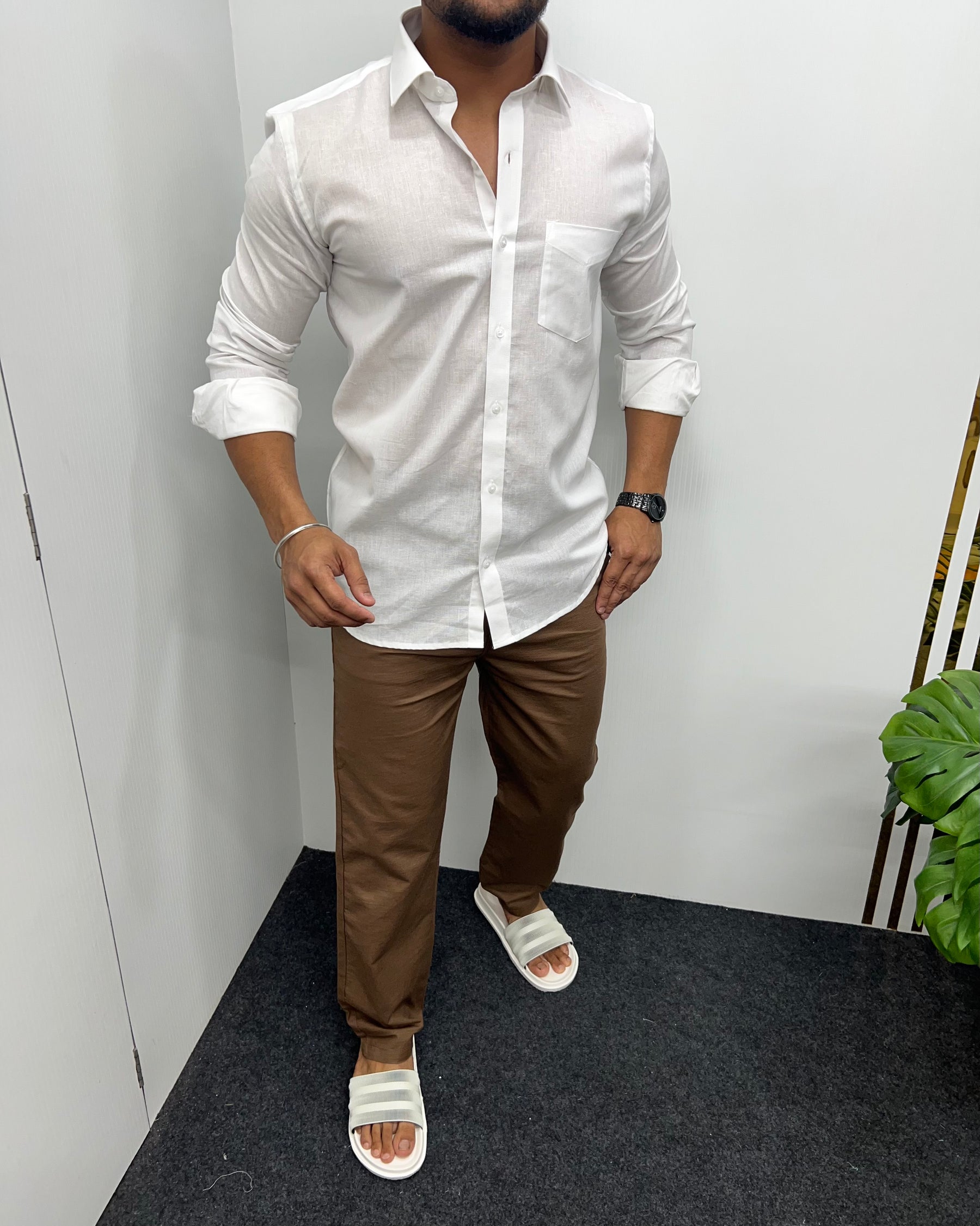 White Cotton Linen Premium Full Sleeve Shirt