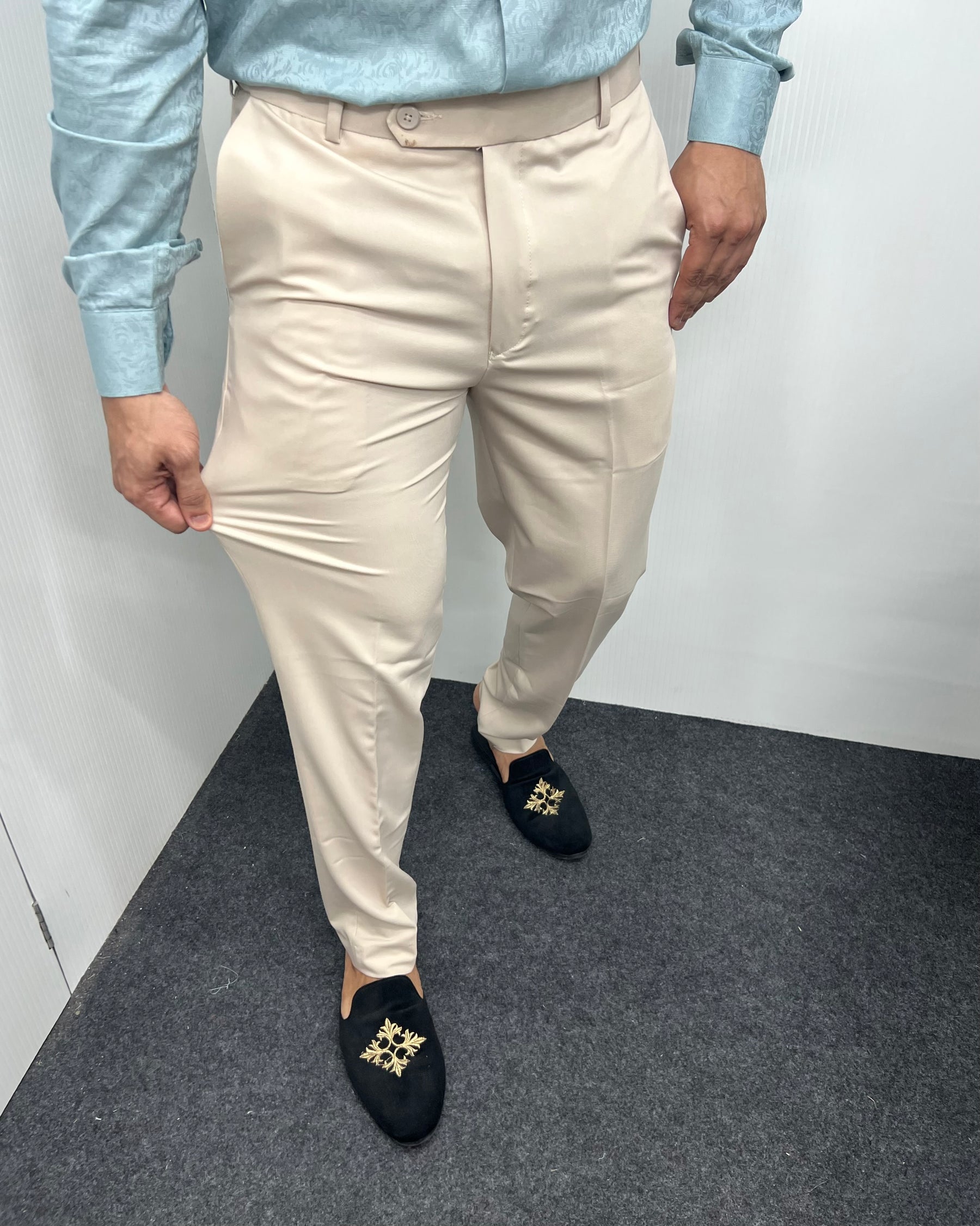 Cream Heavy Viscose Satin Flexiwaist Business Class Formal Pant