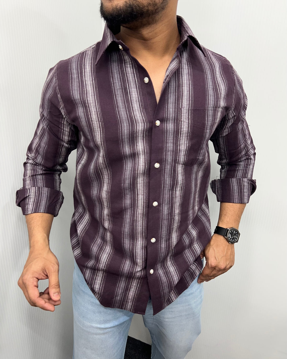 Self Striped Jute Cotton Shirt