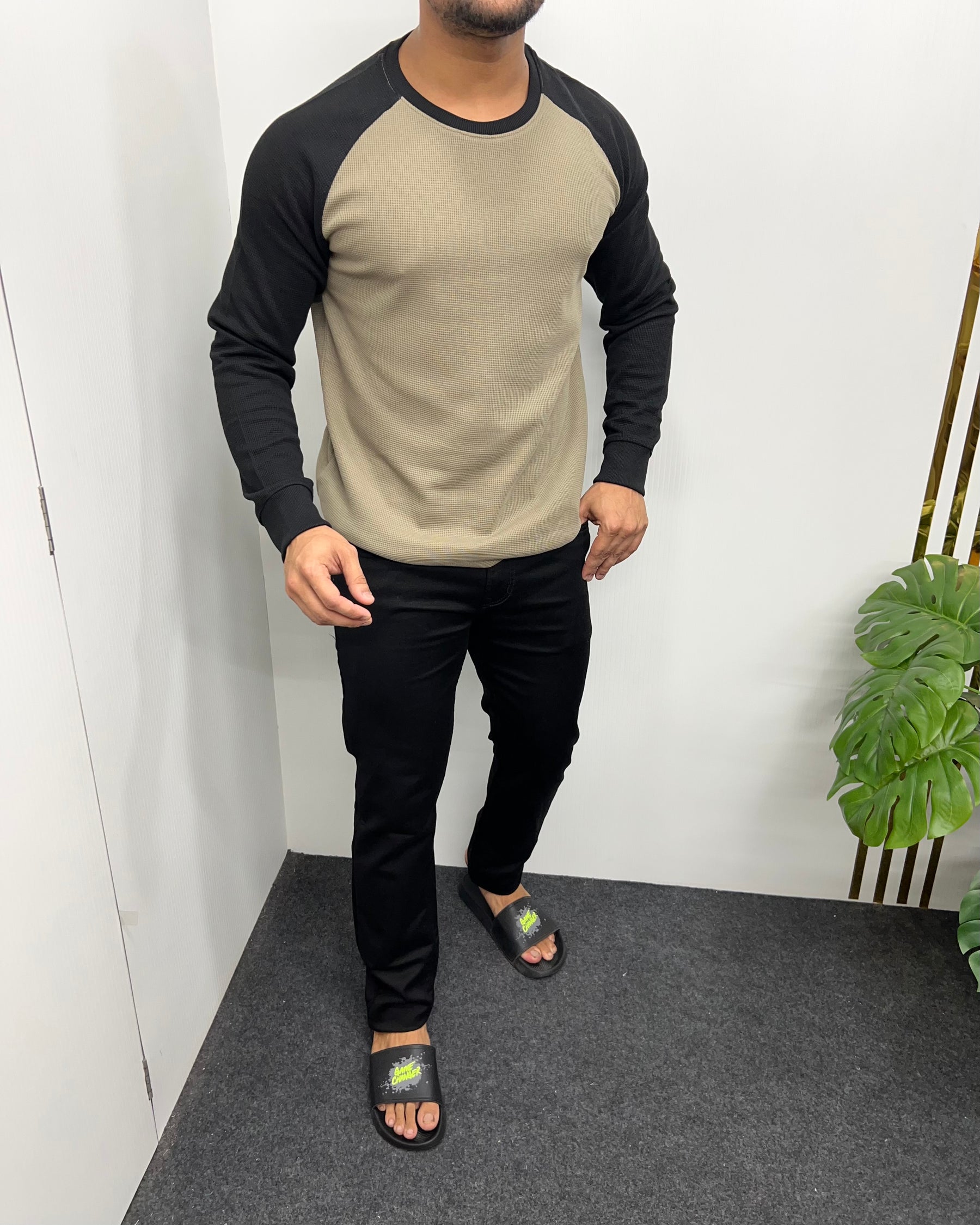 Khaki & Black Raglan T-Shirt